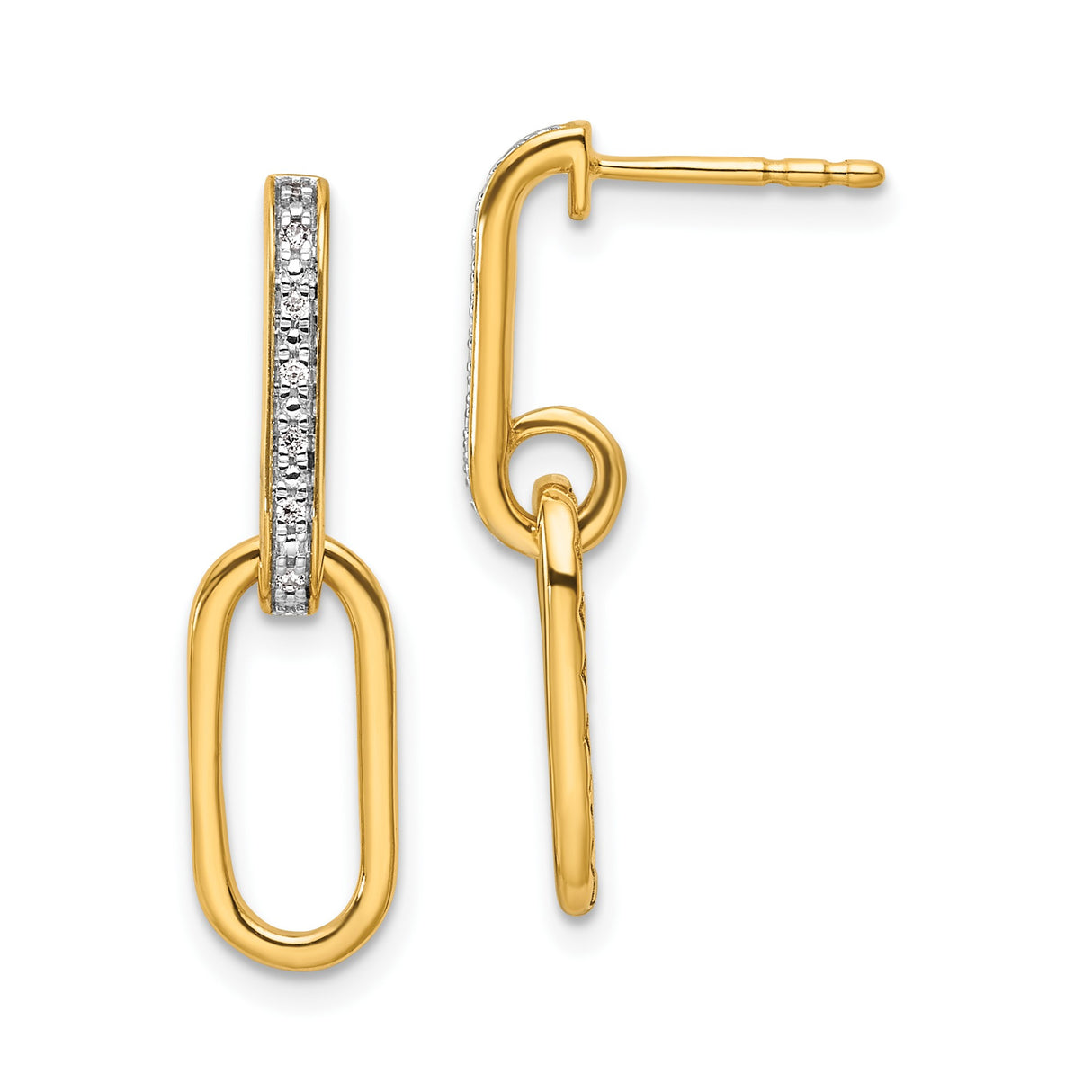 14k Yellow Gold Drop Earrings with Diamond Cut Double Oval Link Design