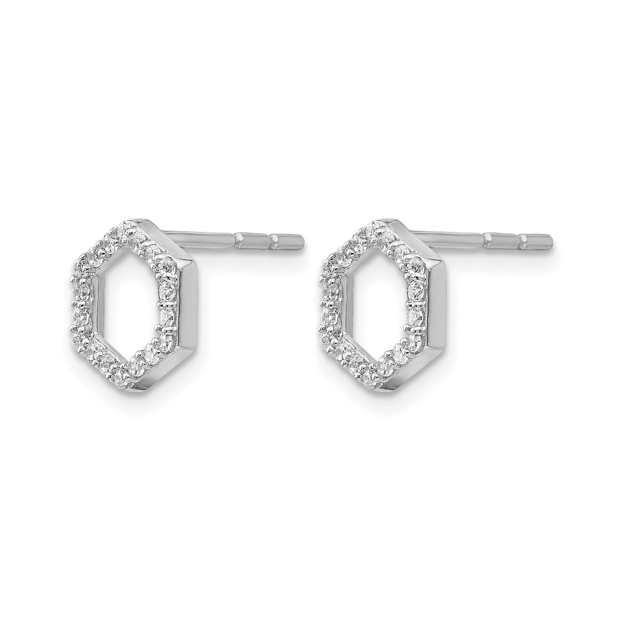 14k White Gold Hexagon Stud Earrings with Lab Grown Diamond Accents, Geometric Minimalist Style