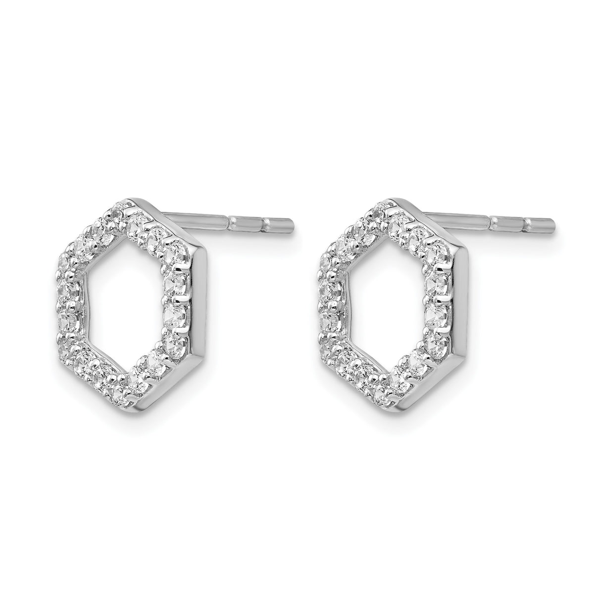 14k White Gold Hexagon Stud Earrings with Lab Grown Diamonds, Open Geometric Design