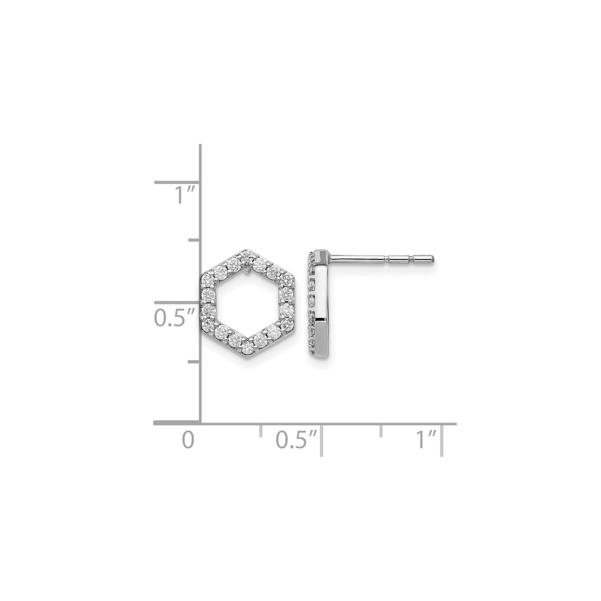 14k White Gold Hexagon Stud Earrings with Lab Grown Diamonds, Open Geometric Design