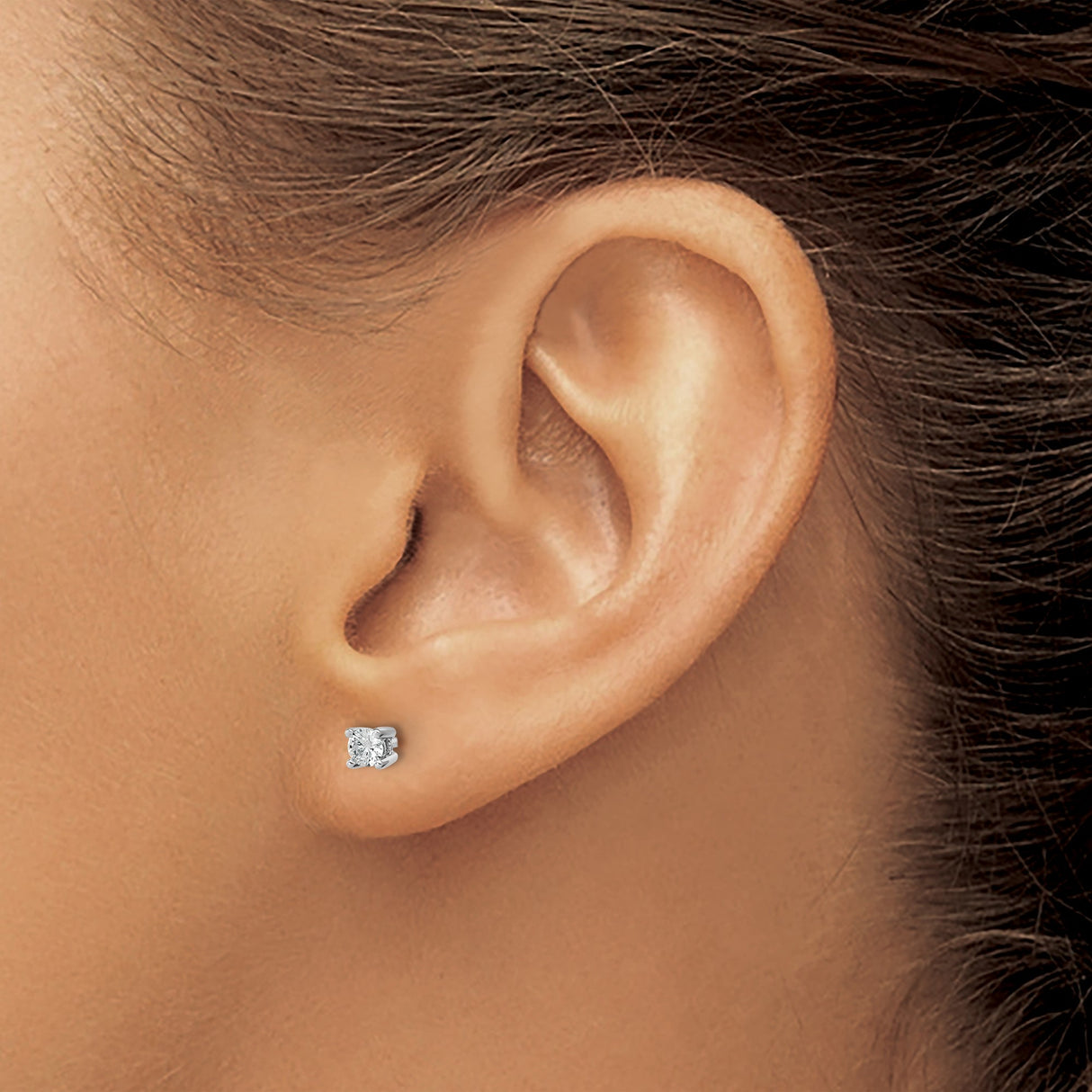 14k White Gold Diamond Stud Earrings, Round Solitaire in Four Prong Setting, Minimalist Style