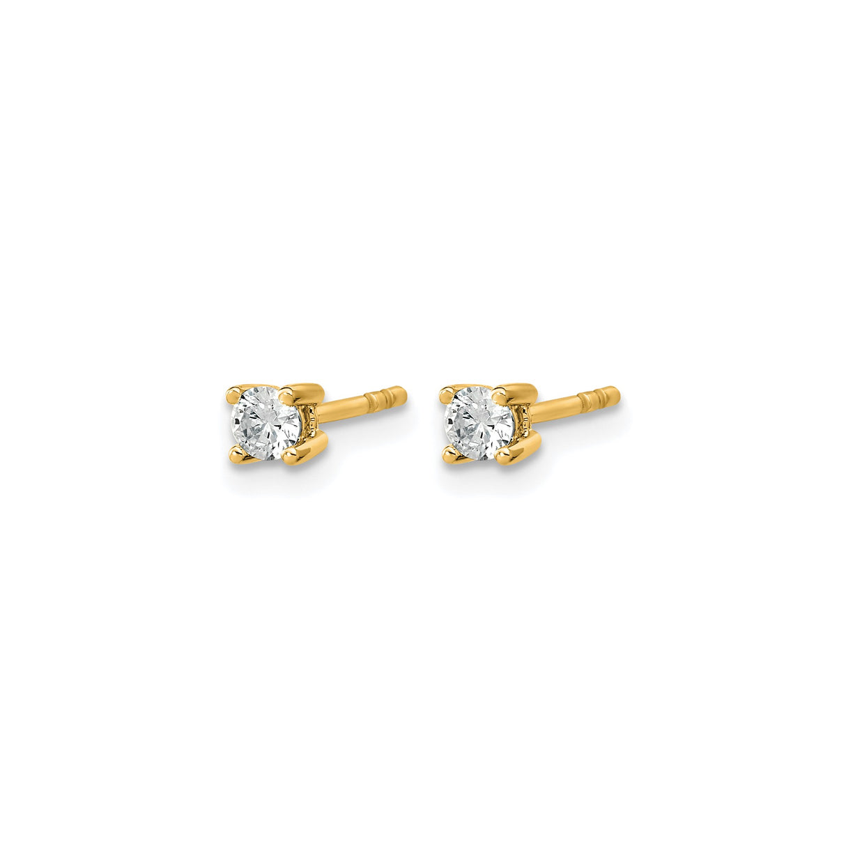 10k Yellow Gold Stud Earrings with Round Cut Diamond in Four Prong Setting, Classic Design for Women