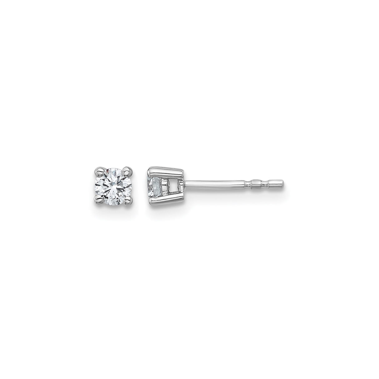 14k White Gold Stud Earrings with Round Lab Grown Diamond, Four Prong Solitaire Style