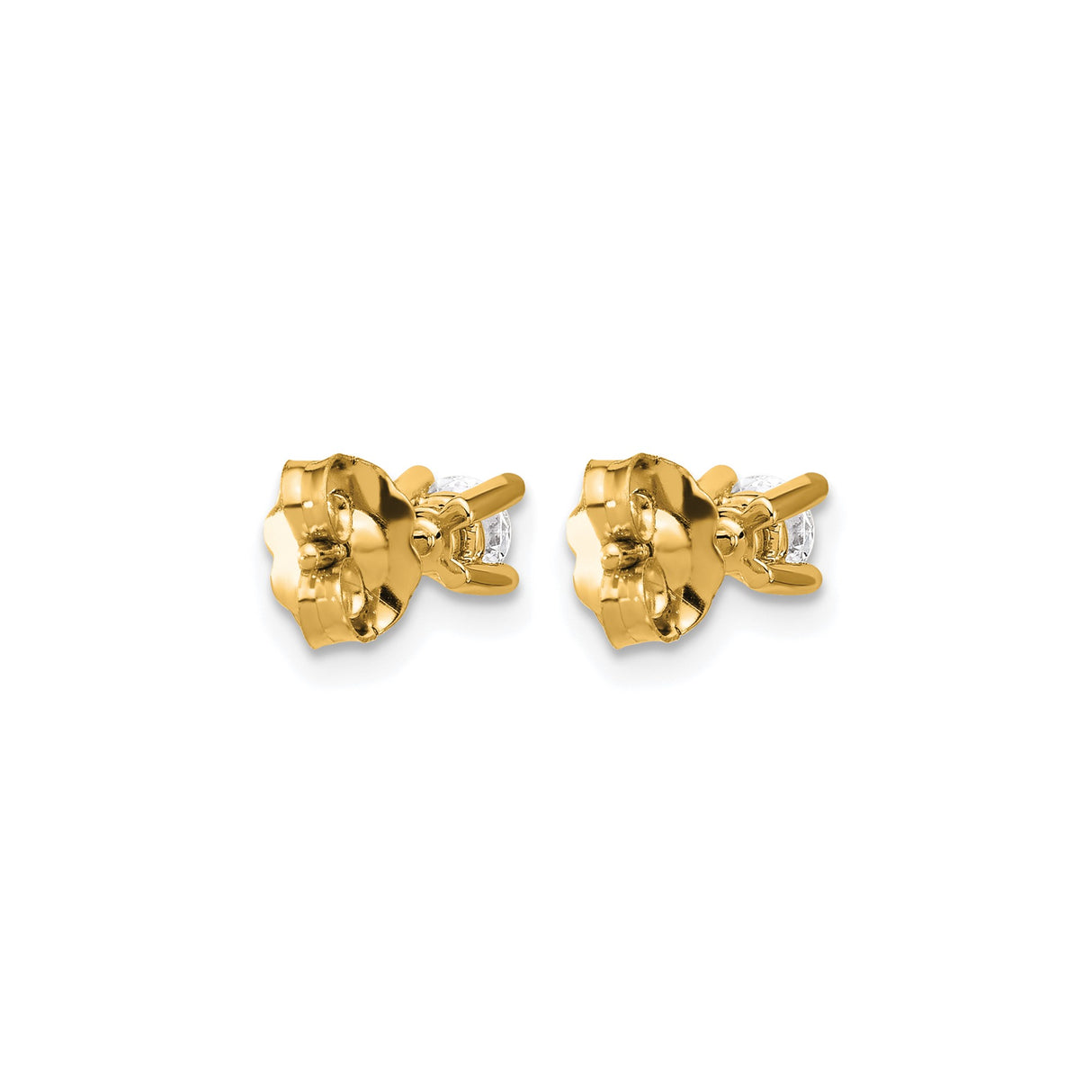 14k Yellow Gold Solitaire Stud Earrings with Round White Gemstones, Classic Four Prong Setting