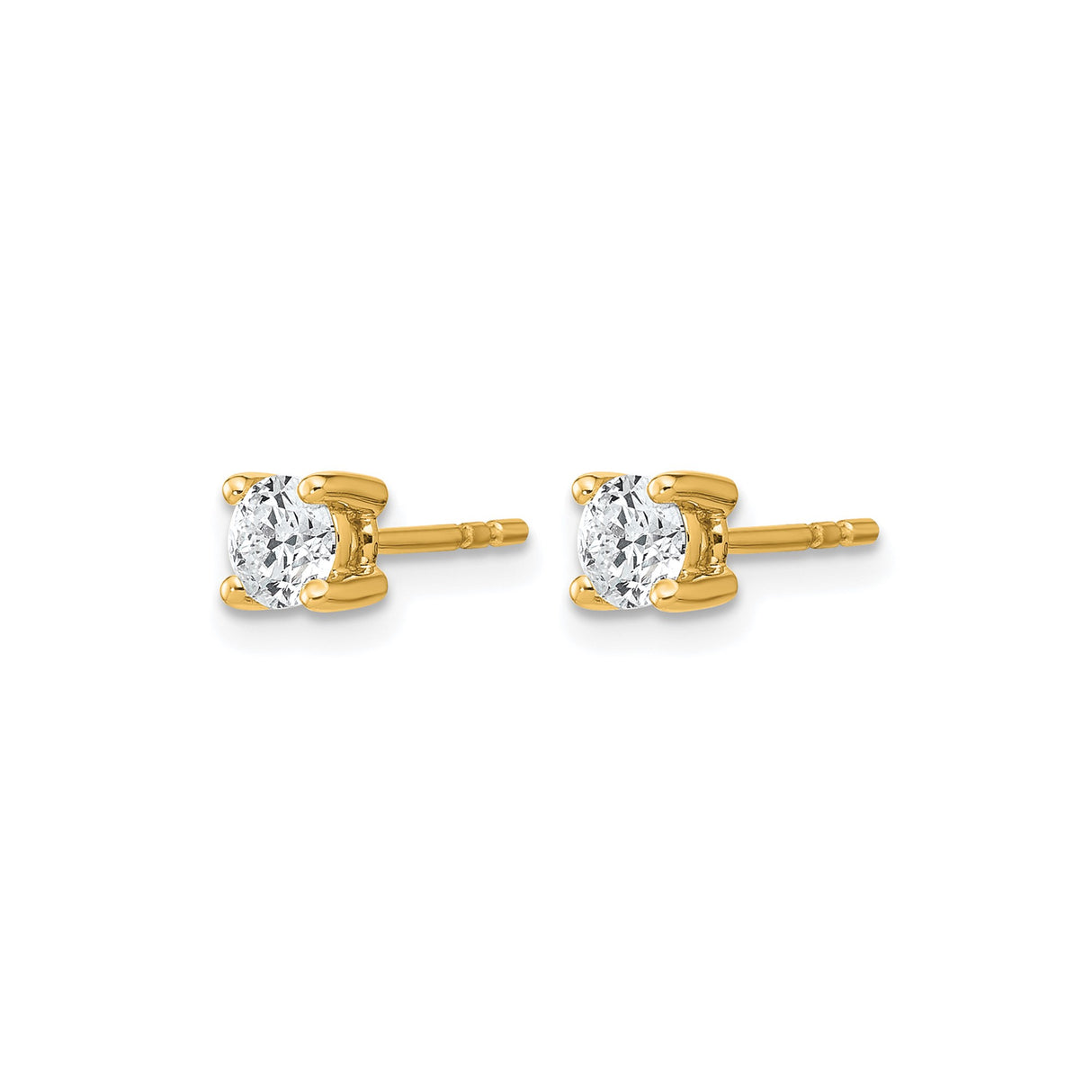 14k Yellow Gold Solitaire Stud Earrings with Clear Round Gemstone in Four Prong Setting