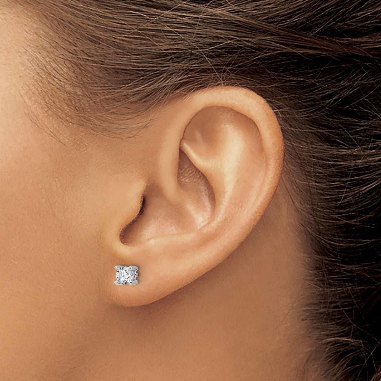 14k White Gold Diamond Solitaire Stud Earrings, Four Prong Setting, Lab Grown