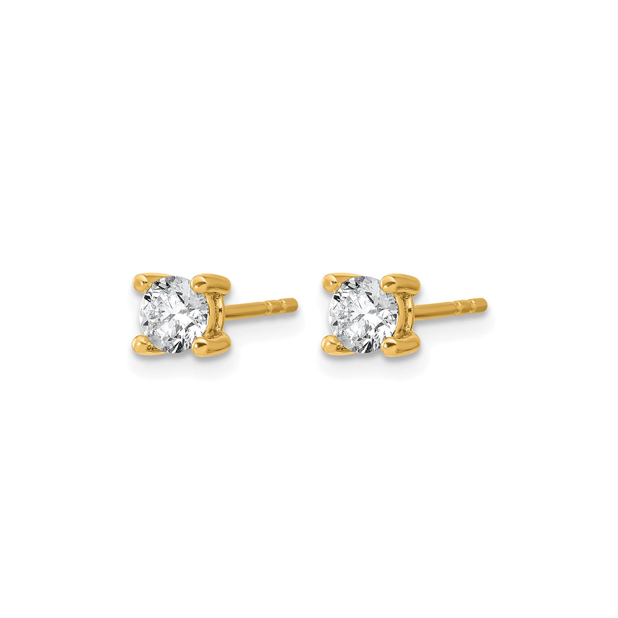 14k Yellow Gold Solitaire Stud Earrings with Round Cut Clear Gemstone, Classic Minimalist Style