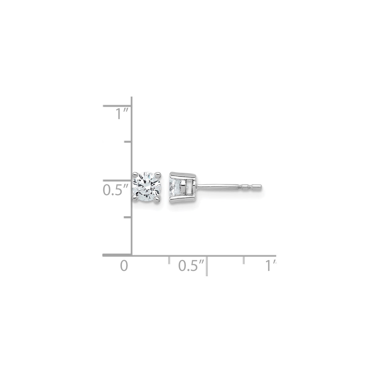 14k White Gold Diamond Stud Earrings with Round Cut Lab Grown Stones, Solitaire Design