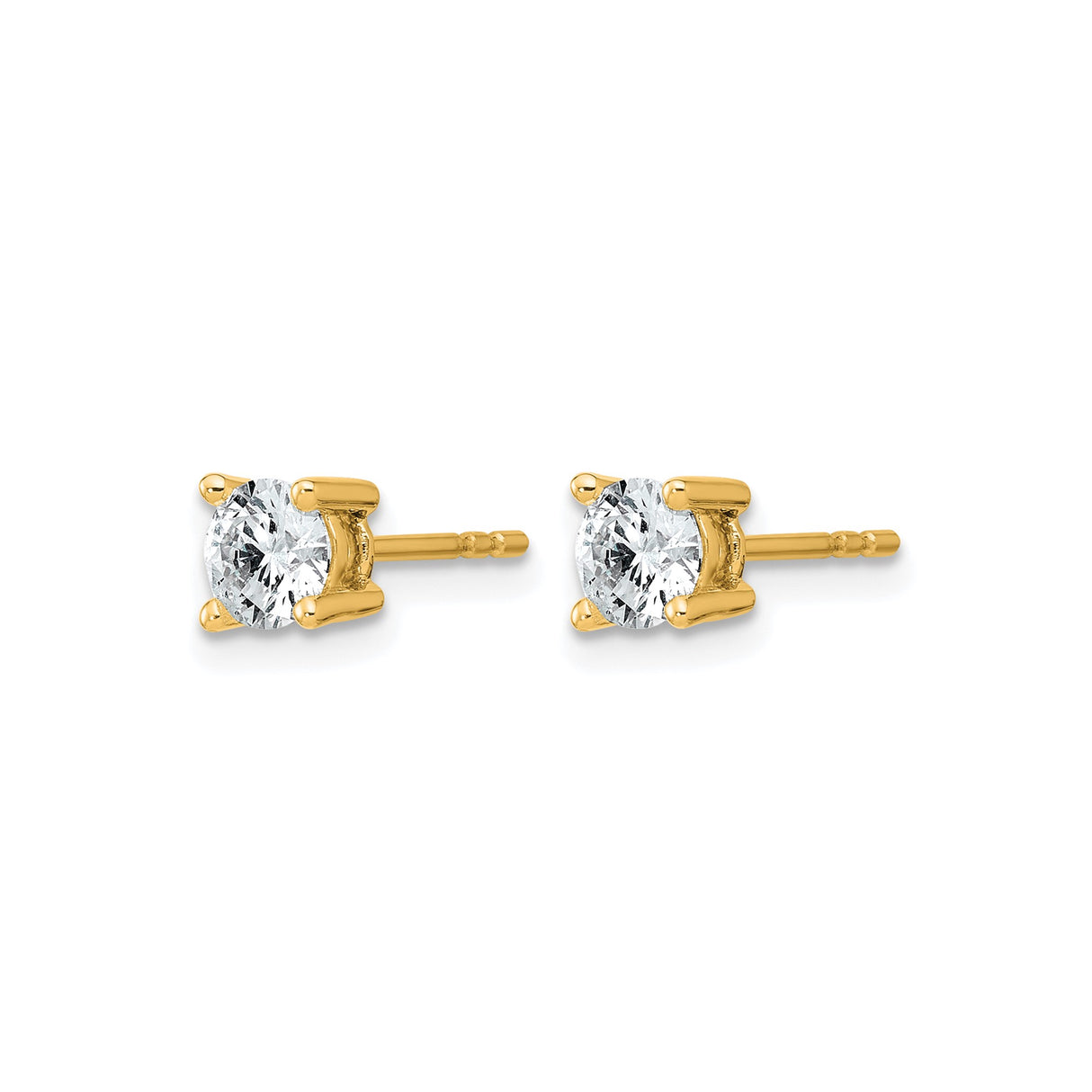 14k Yellow Gold Stud Earrings, Round Cut Clear Gemstone, Classic Four Prong Setting