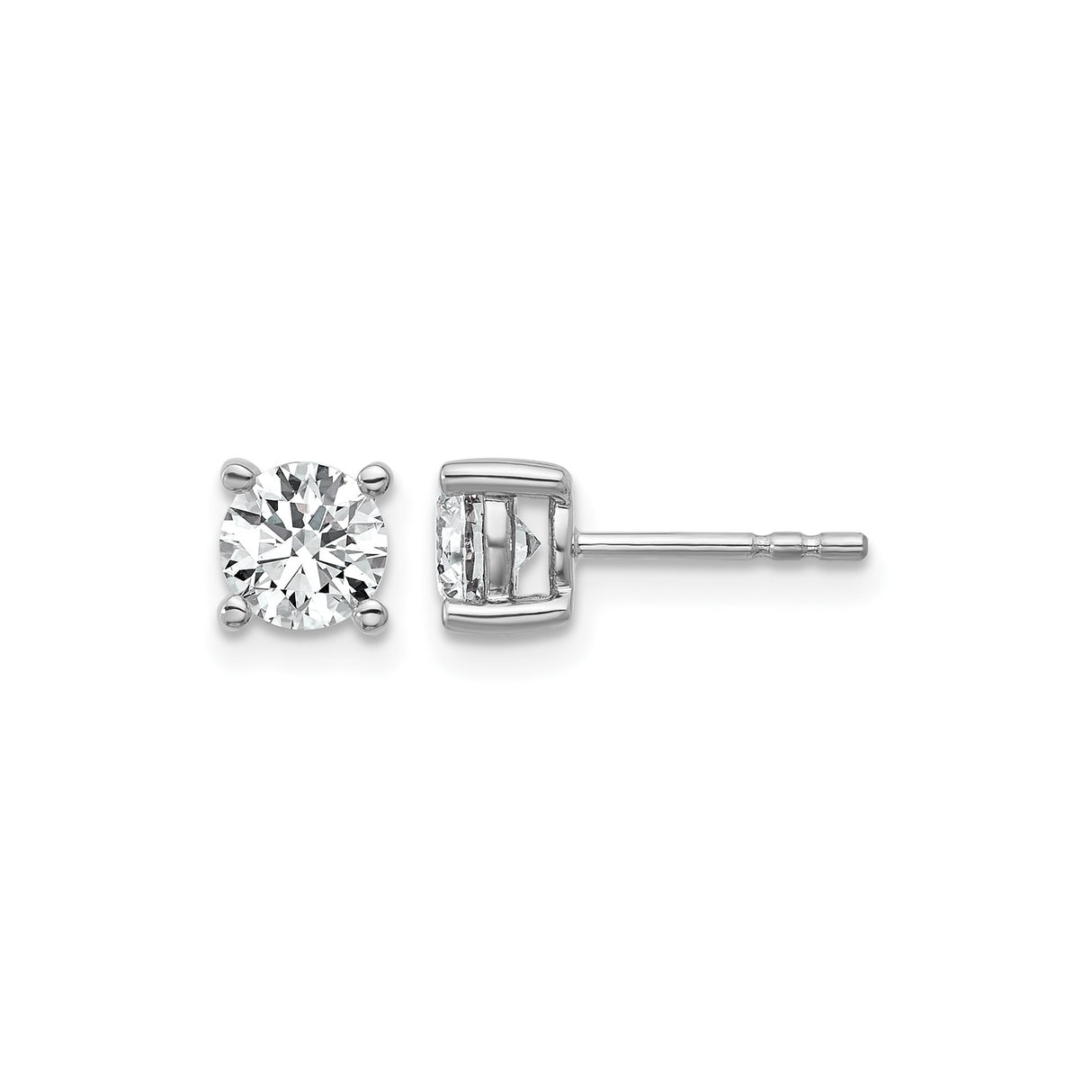14k White Gold Solitaire Stud Earrings with Round Clear Gemstone, Classic Timeless Design