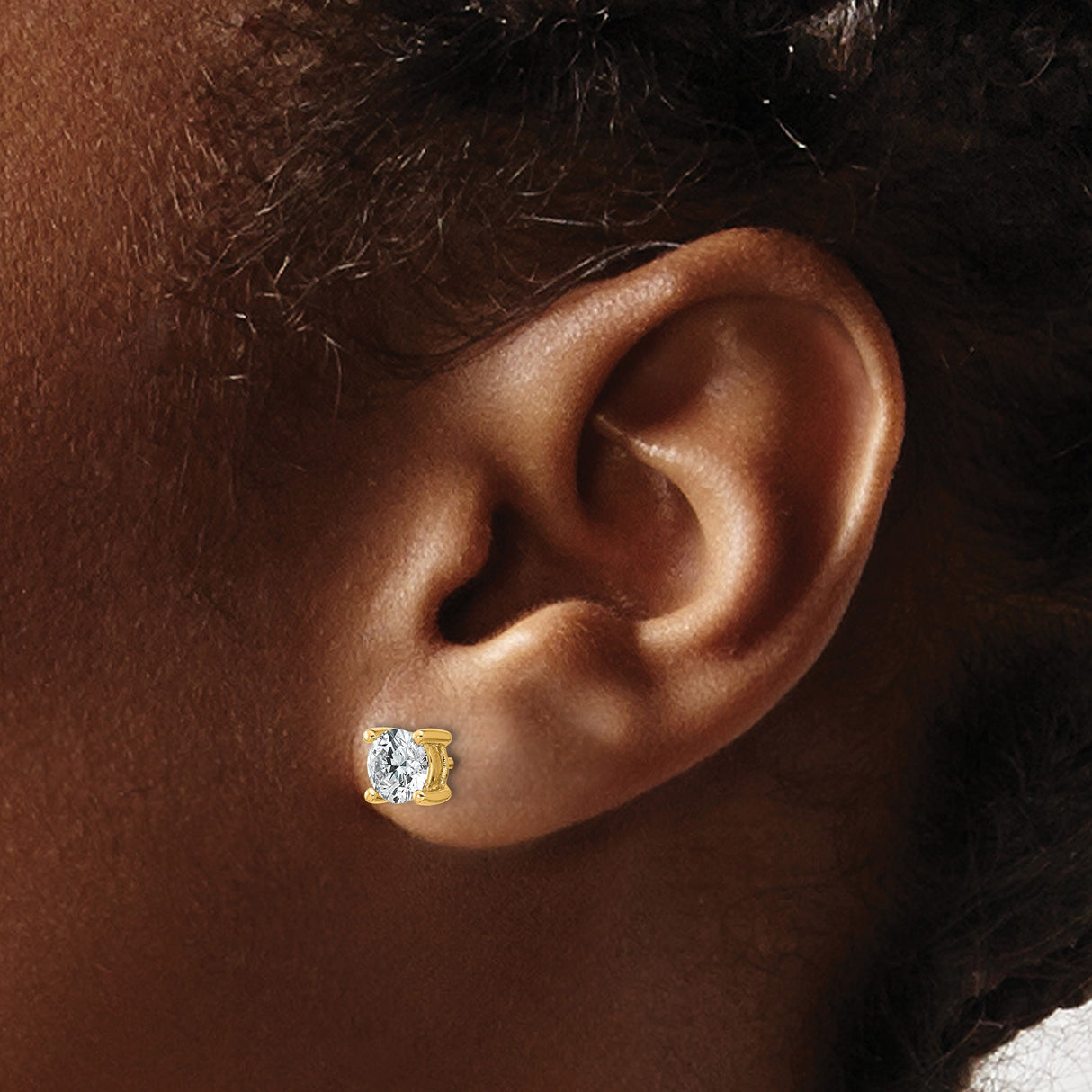 14k Yellow Gold Stud Earrings with Round Cut Clear Gemstones in Four Prong Setting