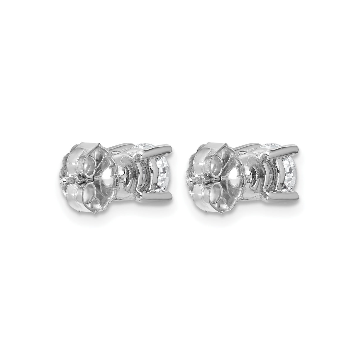 14k White Gold Stud Earrings with Lab Grown Round Diamond Solitaire, Four Prong Setting