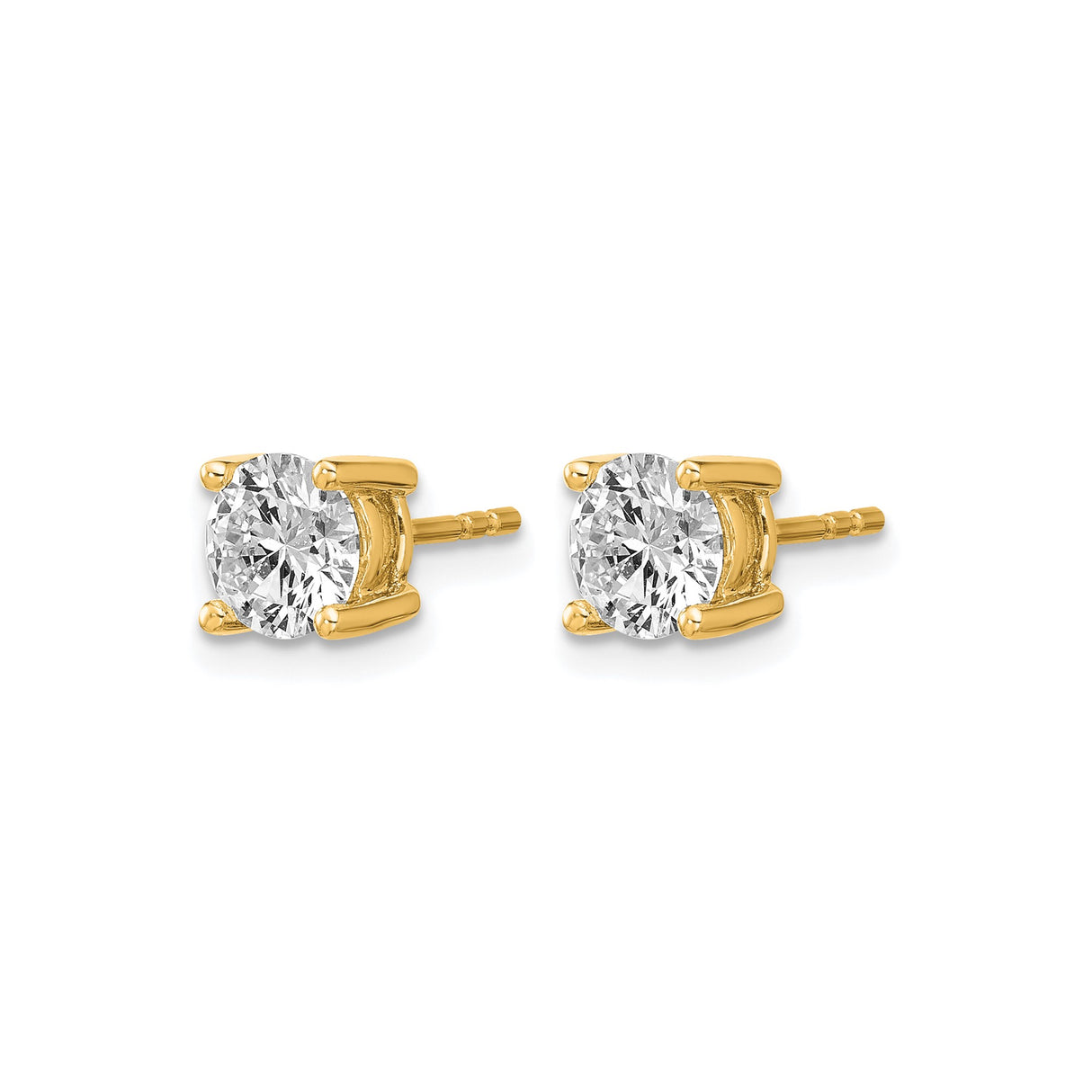 14k Yellow Gold Diamond Stud Earrings, Round Cut Lab Grown Solitaire, Four Prong Minimalist Design