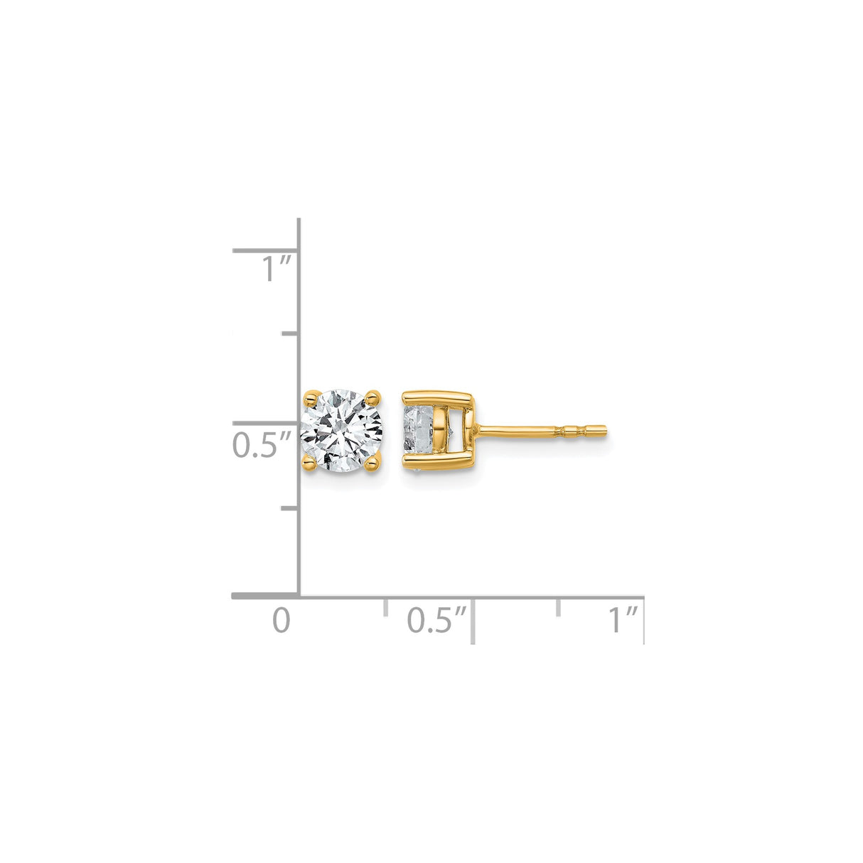 14k Yellow Gold Diamond Stud Earrings, Round Cut Lab Grown Solitaire, Four Prong Minimalist Design