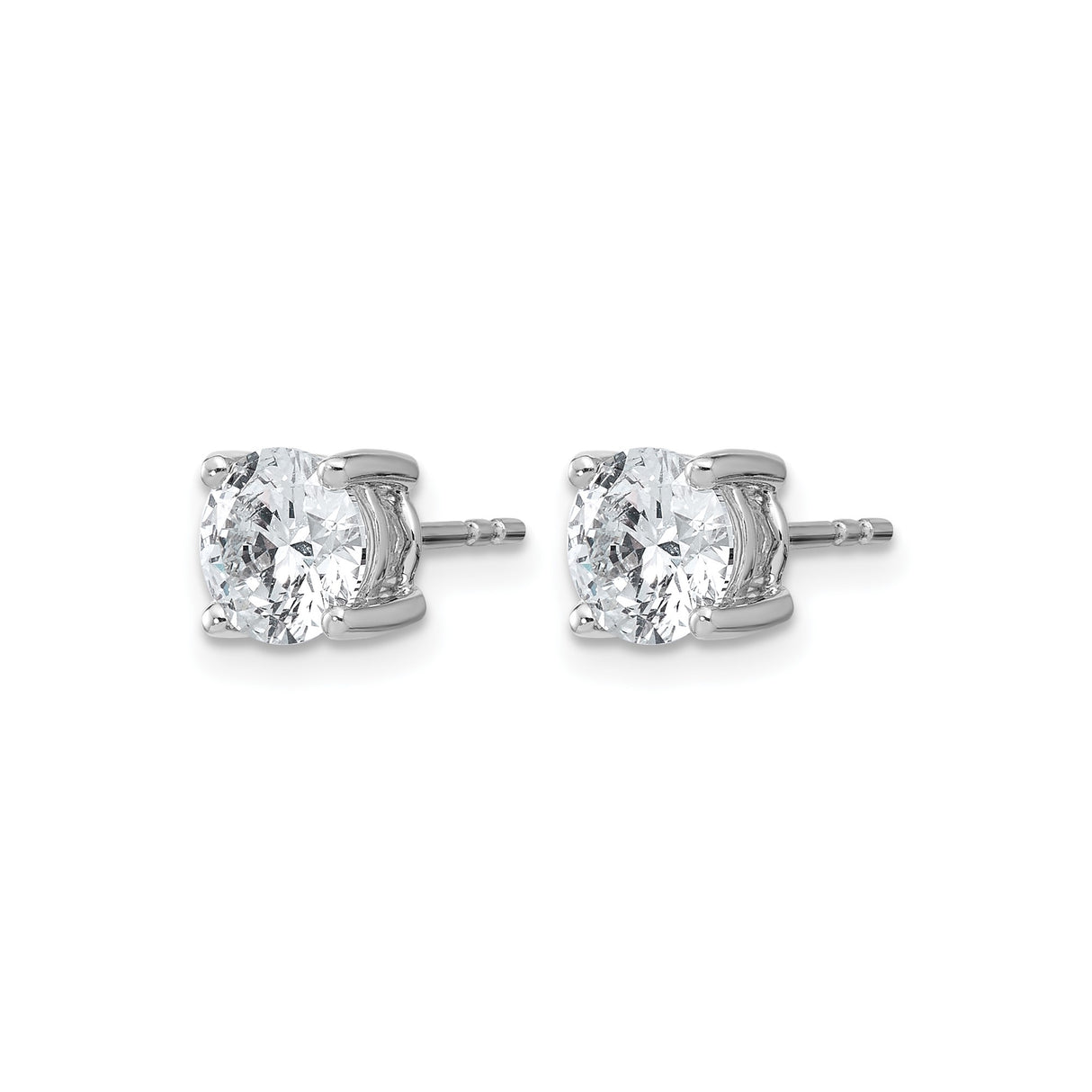 14k White Gold Diamond Stud Earrings, Round Solitaire, Four-Prong Setting, Push-Backs