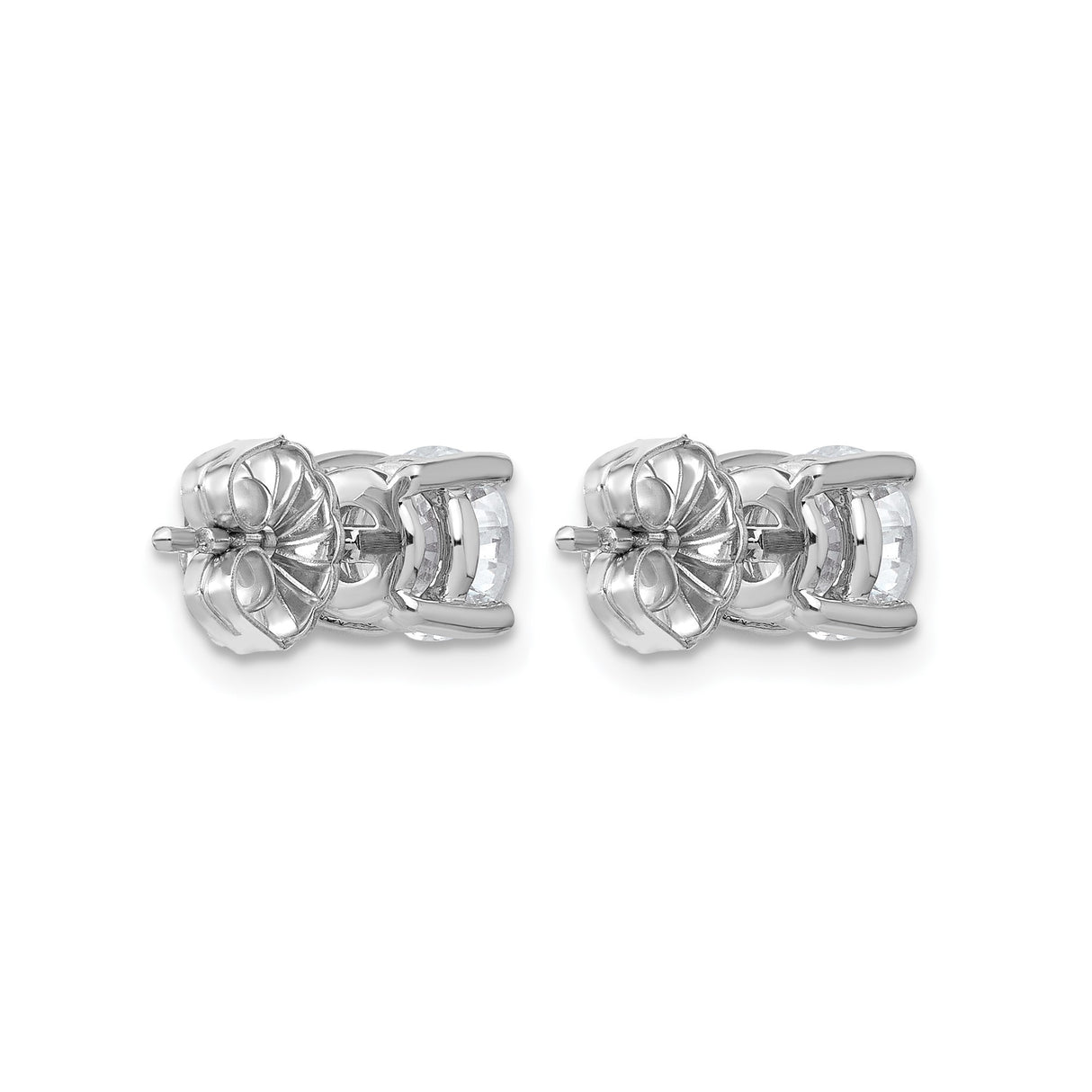 14k White Gold Diamond Stud Earrings, Round Solitaire, Four-Prong Setting, Push-Backs