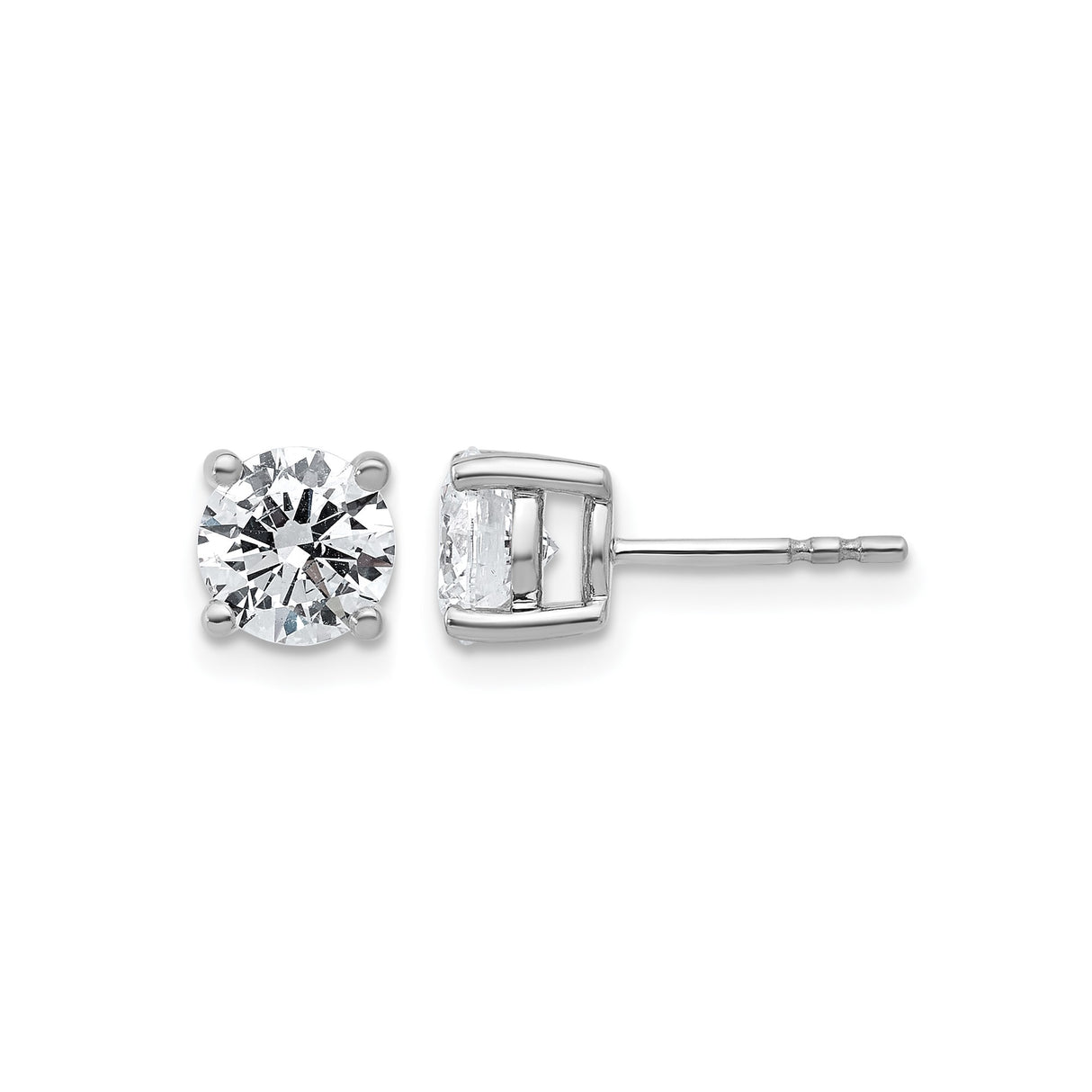 14k White Gold Diamond Stud Earrings, Round Solitaire, Four-Prong Setting, Push-Backs