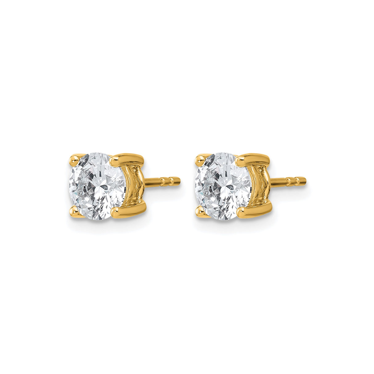 14k Yellow Gold Solitaire Stud Earrings with Round Cut Clear Gemstones in Four Prong Setting