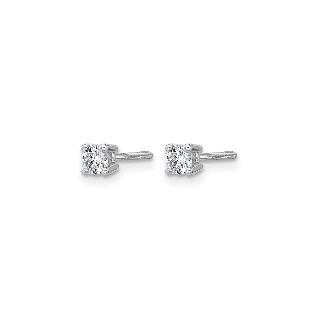 14k White Gold Diamond Stud Earrings, Round Cut Solitaire, Classic Four Prong Setting