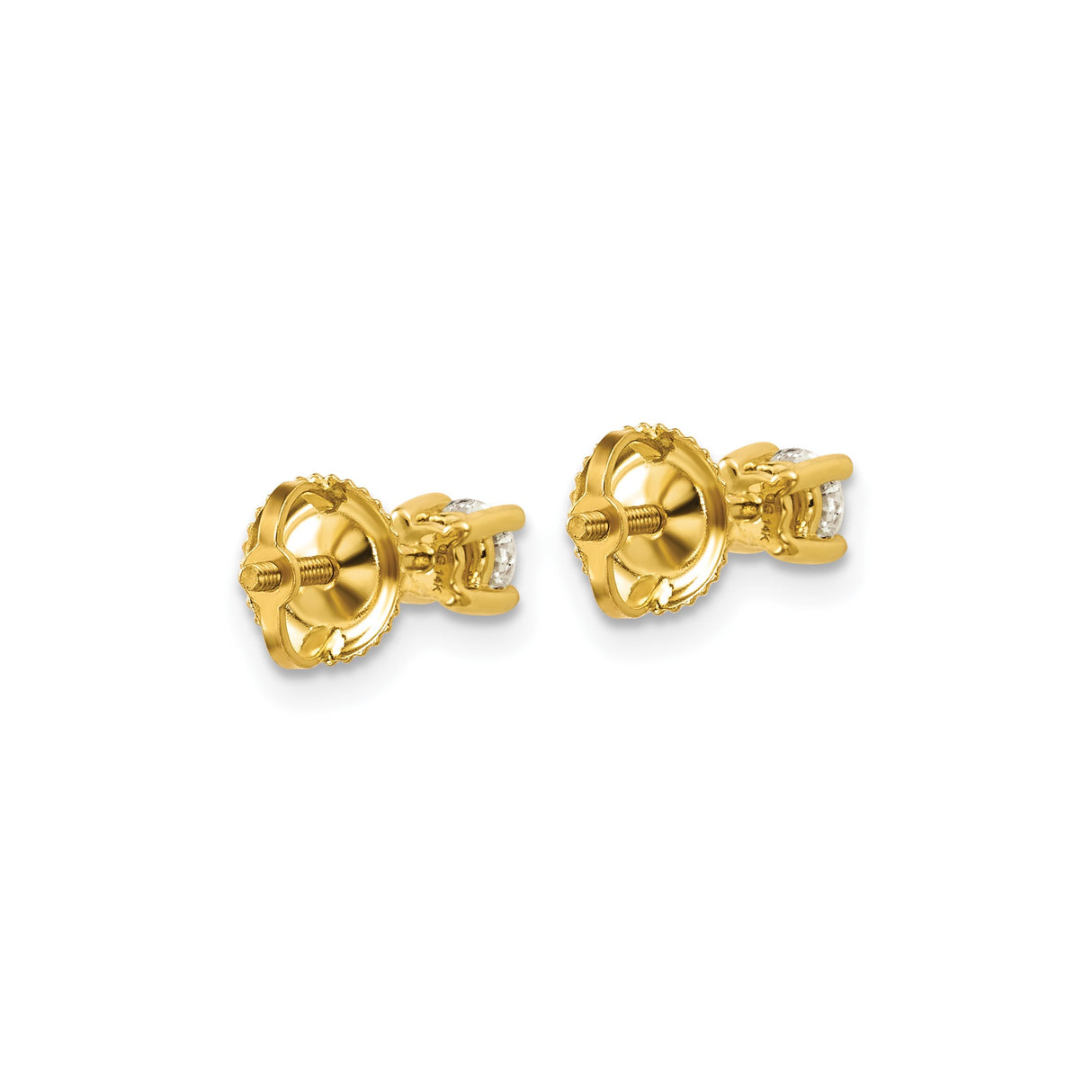 14k Yellow Gold Solitaire Stud Earrings with Clear Gemstone, Screw Back, Unisex Minimalist Design