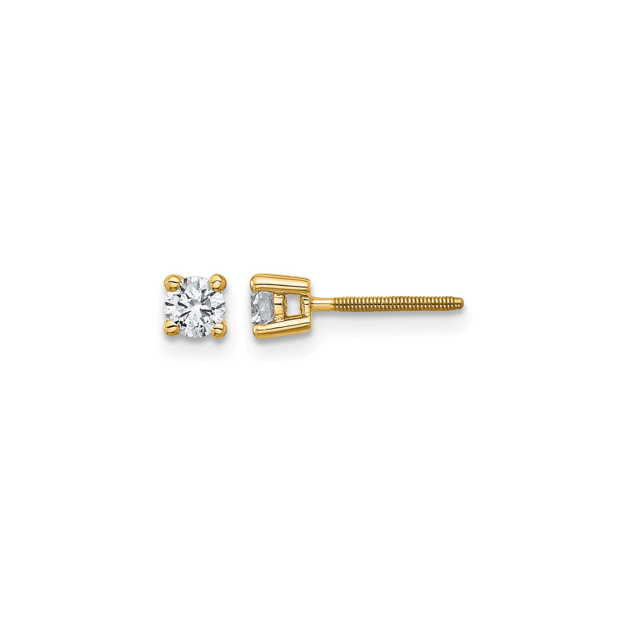 14k Yellow Gold Solitaire Stud Earrings with Clear Gemstone, Screw Back, Unisex Minimalist Design
