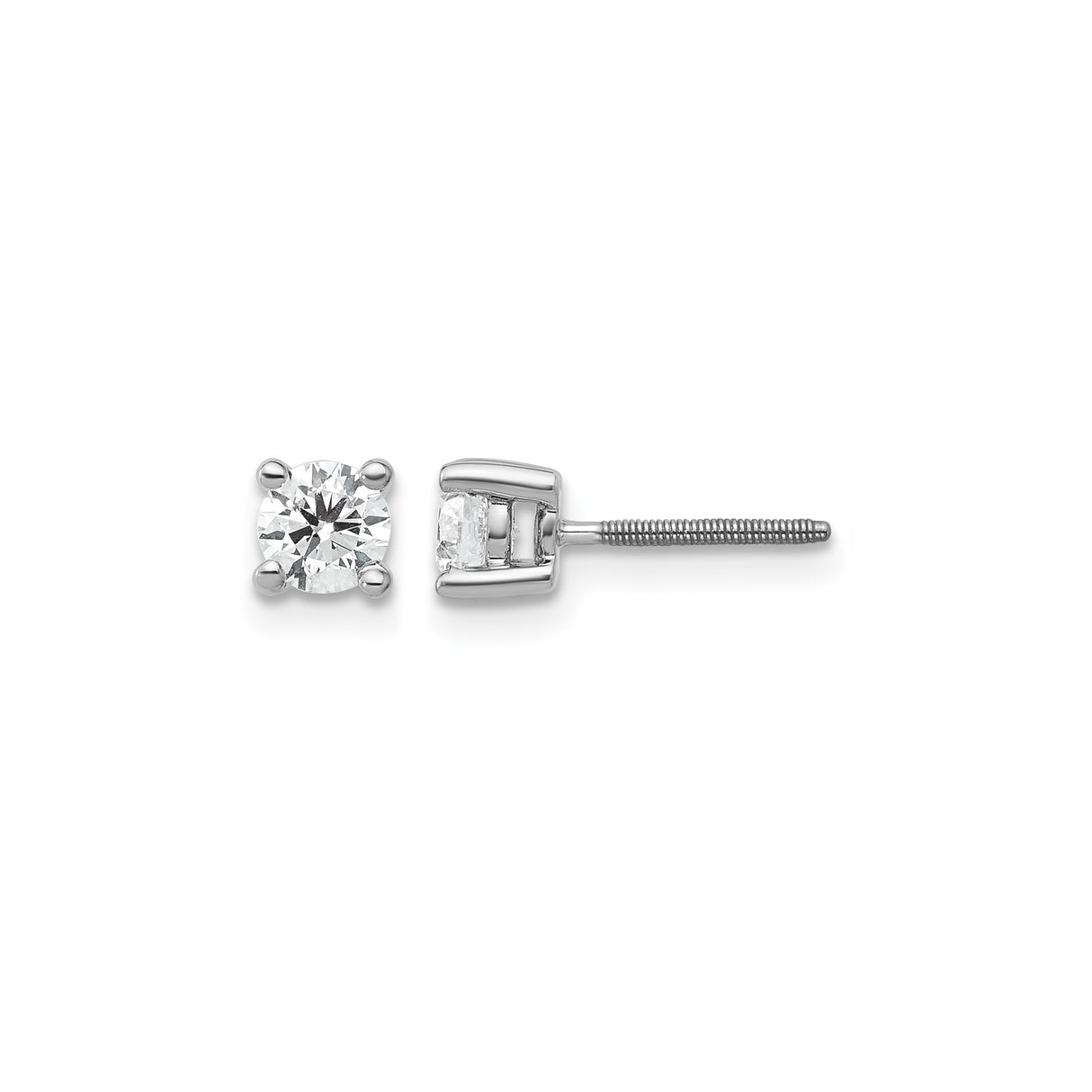 14k White Gold Diamond Stud Earrings with Lab Grown Round Diamonds, Screw Back, Classic Design