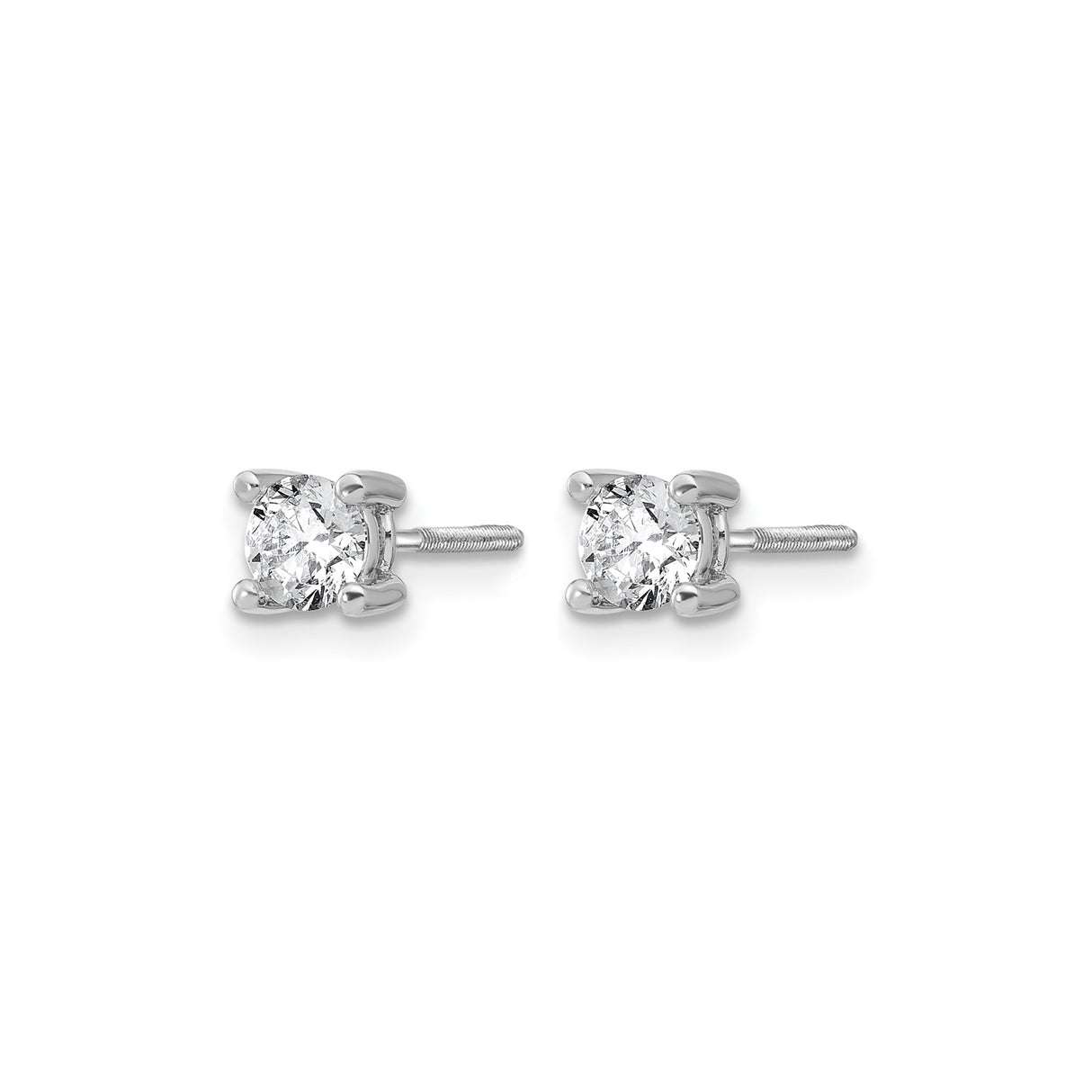 14k White Gold Diamond Stud Earrings with Round Lab Created Diamonds, Solitaire, Screw Back