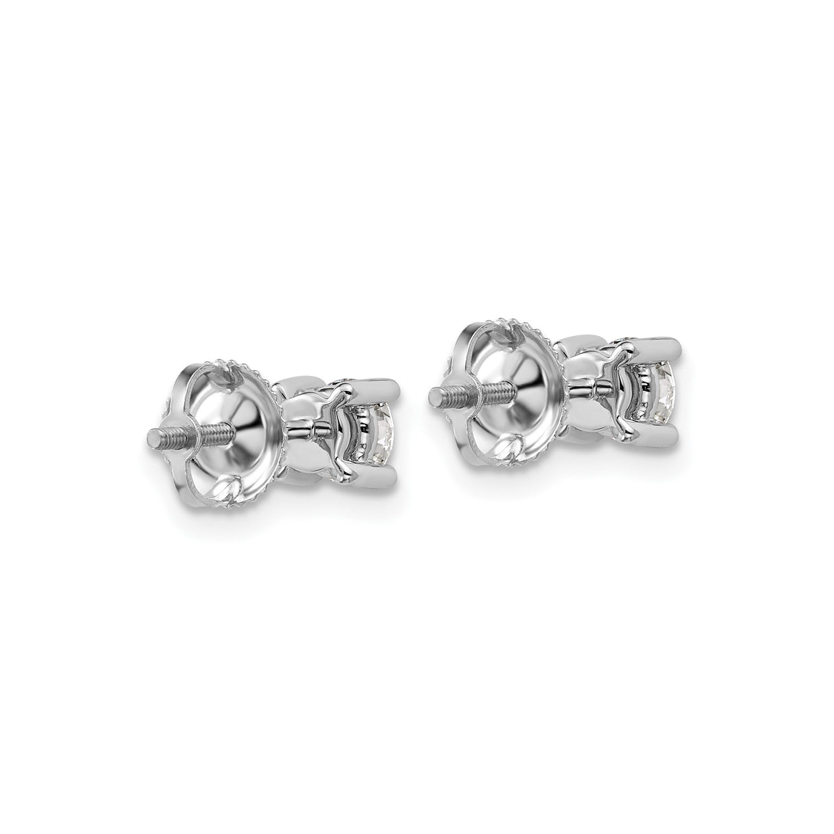 14k White Gold Stud Earrings with Round Brilliant Cut Gemstone, Four Prong Setting, Push Back