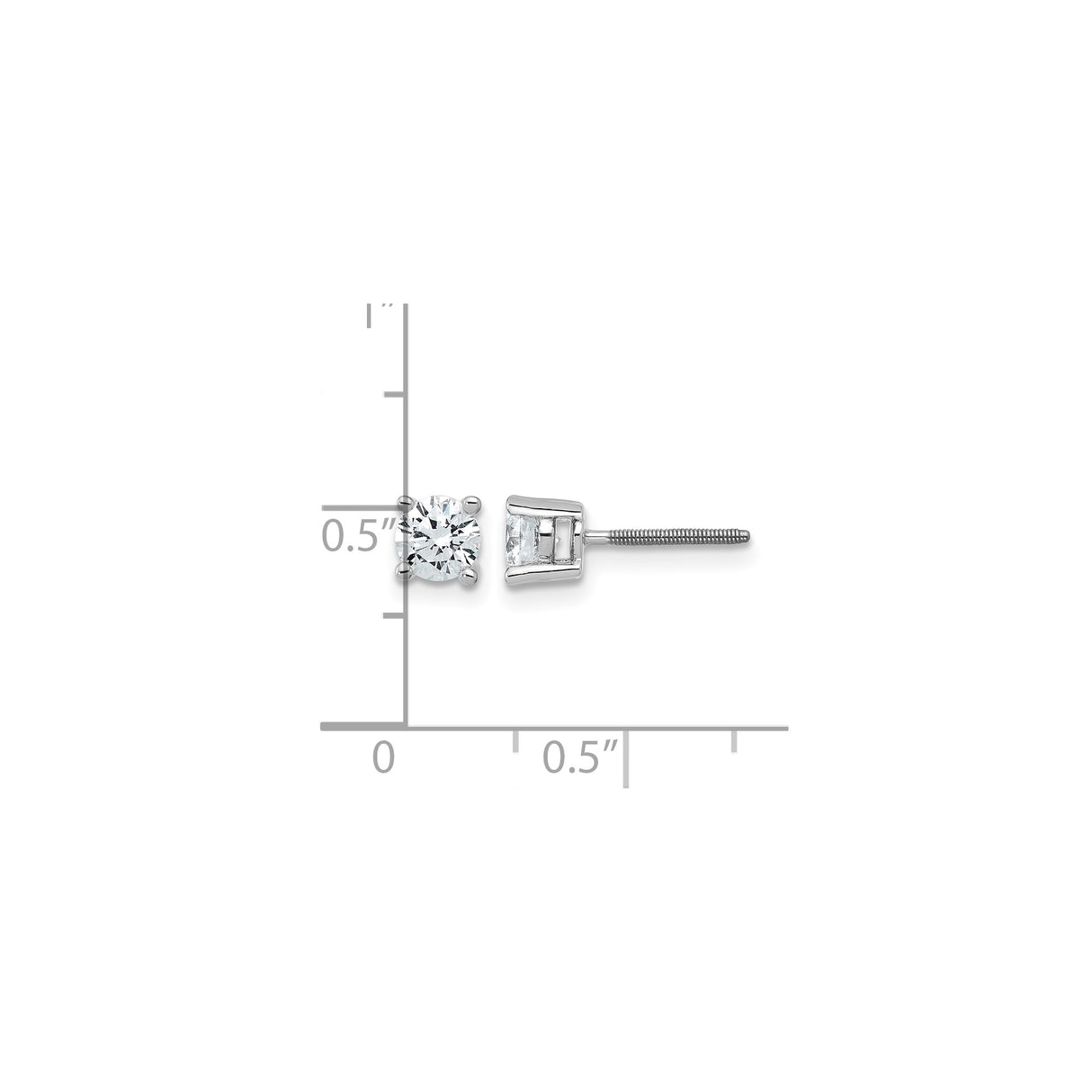 14k White Gold Stud Earrings with Round Brilliant Cut Gemstone, Four Prong Setting, Push Back