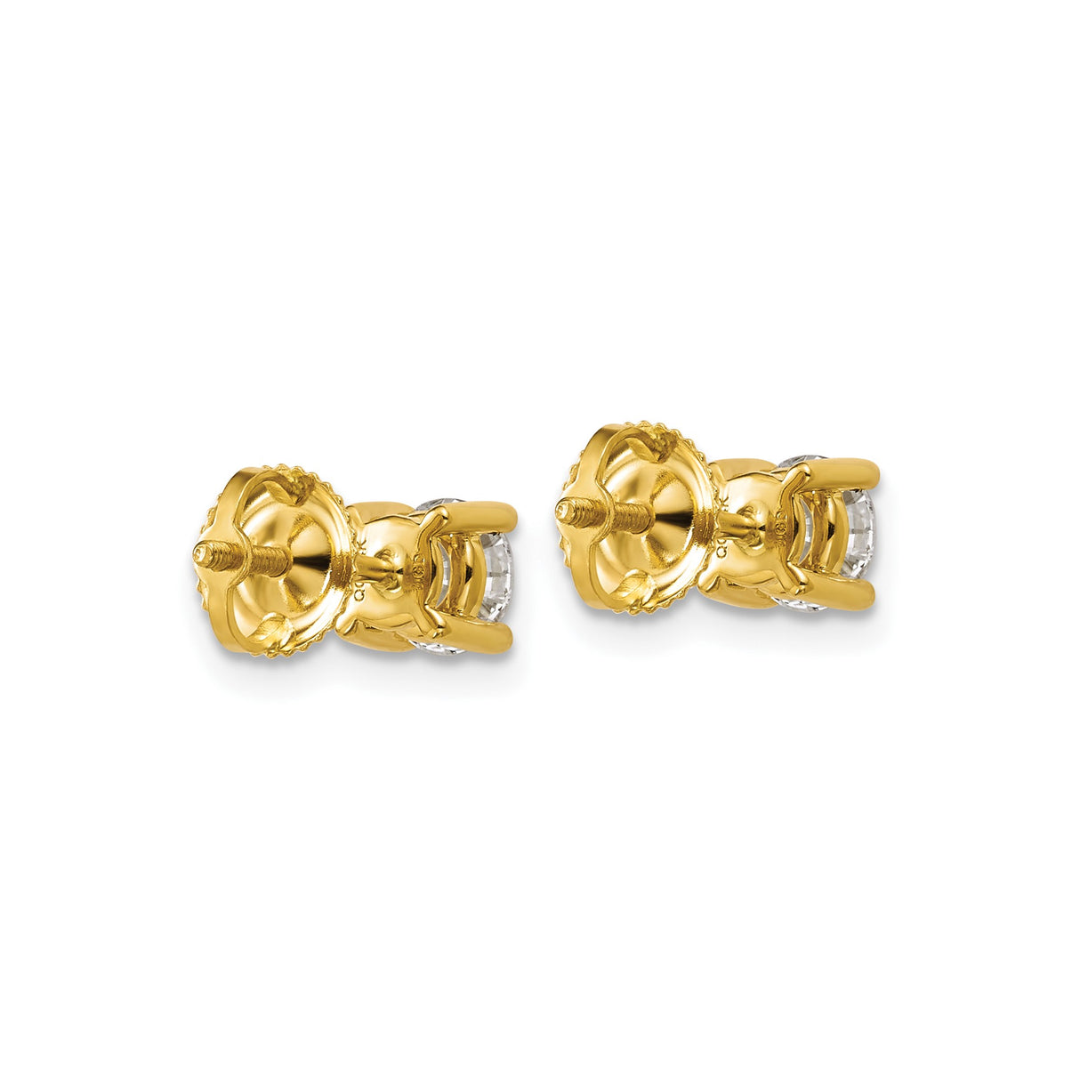 14k Yellow Gold Stud Earrings with Solitaire Cubic Zirconia, Screw-Back, Four Prong Setting