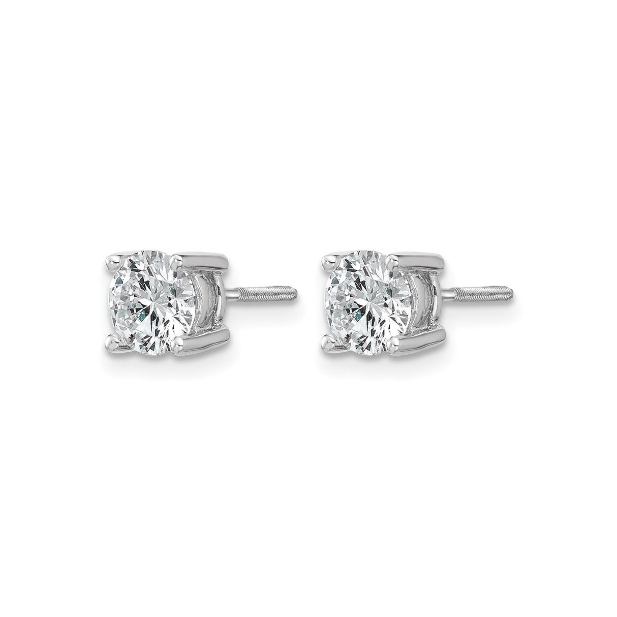 14k White Gold Diamond Stud Earrings, Round Lab Grown Solitaire, Four Prong, Screw Back