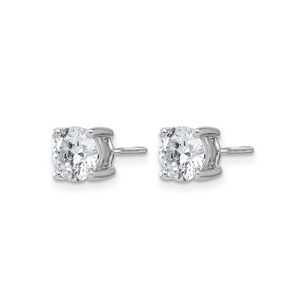 14k White Gold Solitaire Stud Earrings with Round Cut Clear Gemstones, Screw Back Design