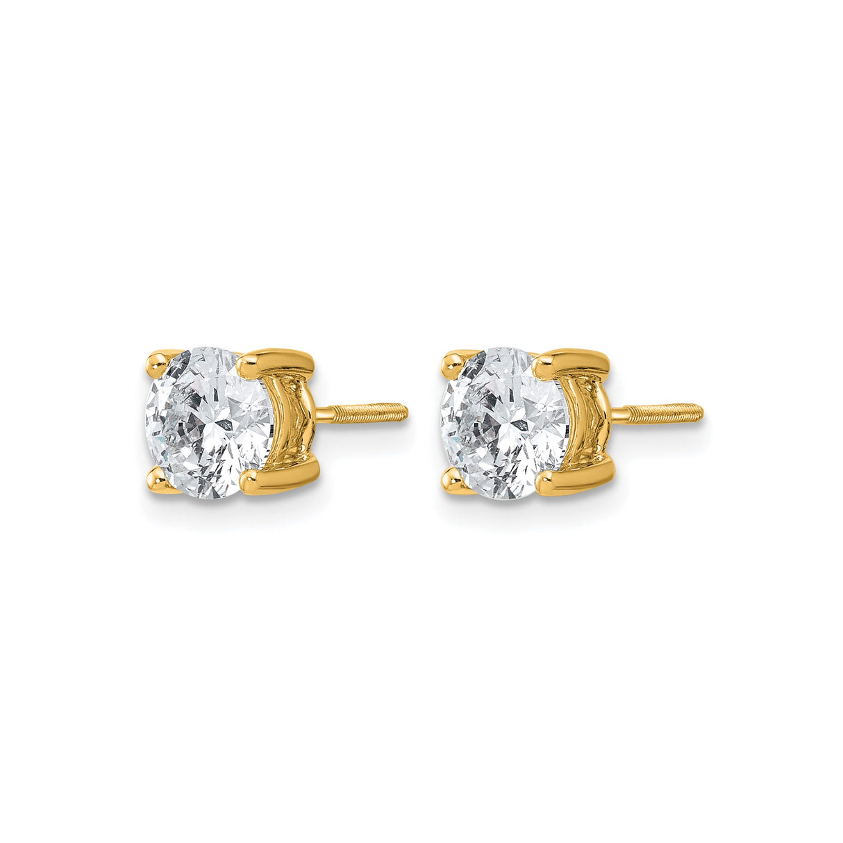 14k Yellow Gold Solitaire Stud Earrings with Clear Gemstones, Screw Back Setting