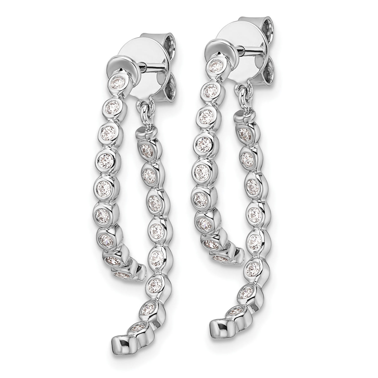 14k White Gold Hoop Drop Earrings with Diamond, Open Curve Modern Design