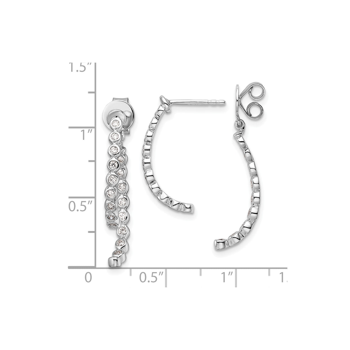 14k White Gold Hoop Drop Earrings with Diamond, Open Curve Modern Design