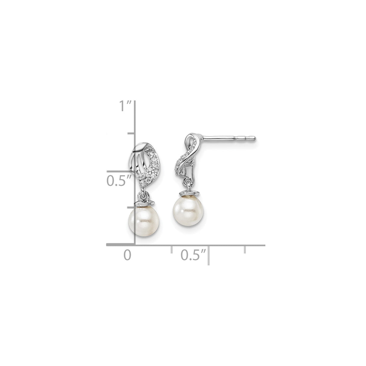 14k White Gold Dangle Earrings with Cultured Pearls and Diamond Accents, Swirl Design