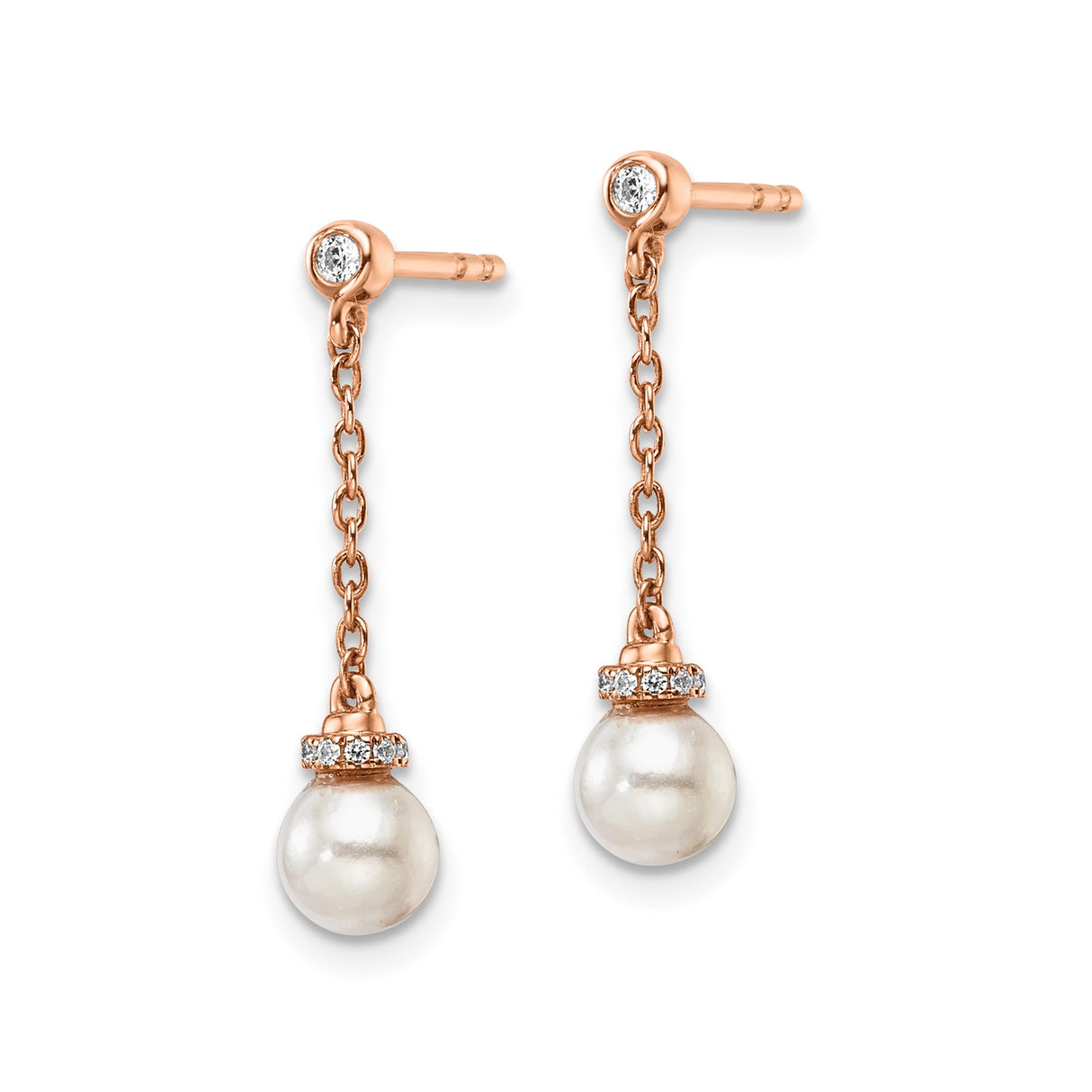 14k Rose Gold Dangle Earrings with Freshwater Cultured Pearl and Diamond Accents