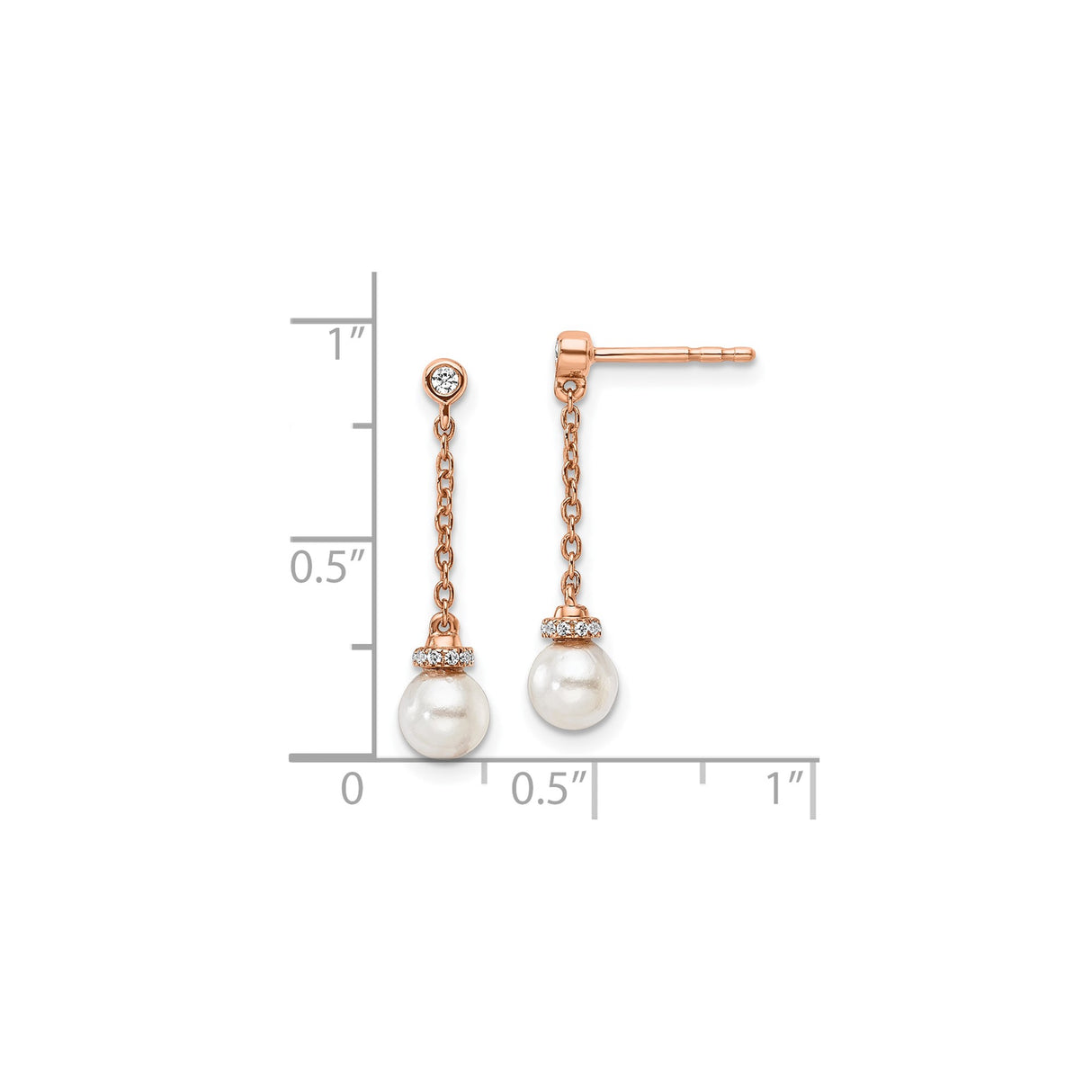 14k Rose Gold Dangle Earrings with Freshwater Cultured Pearl and Diamond Accents