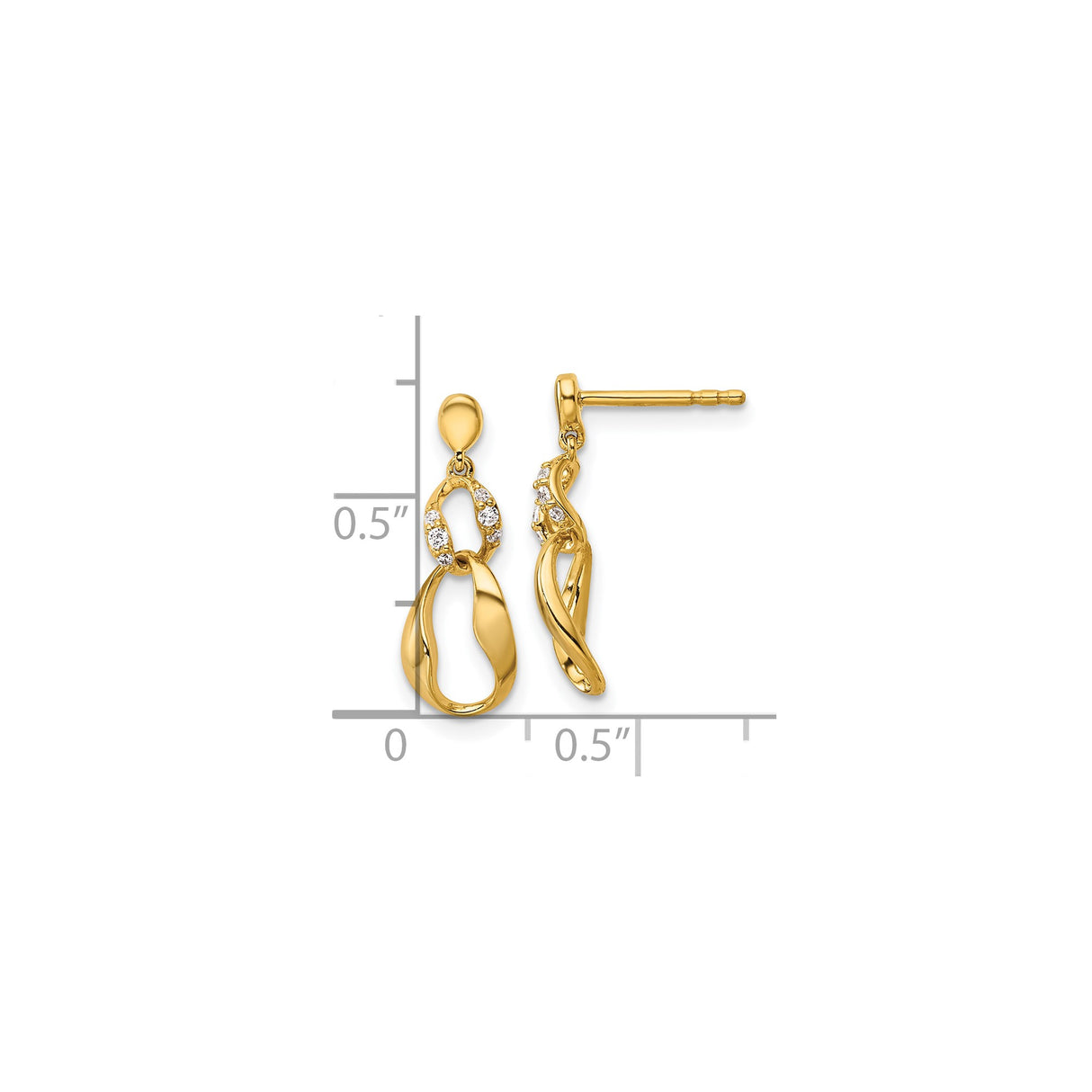 14k Yellow Gold Dangle Earrings with Diamond Accents, Twisted Teardrop Open Loop Design