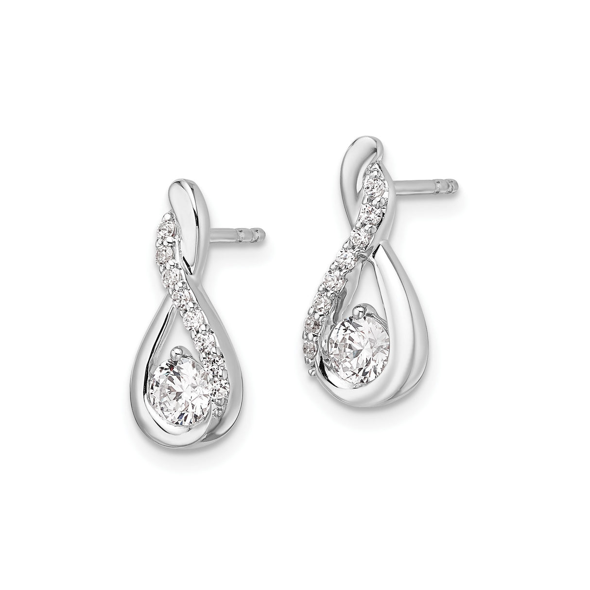 14k White Gold Infinity Stud Earrings with Diamond Accent Pavé Curve Design