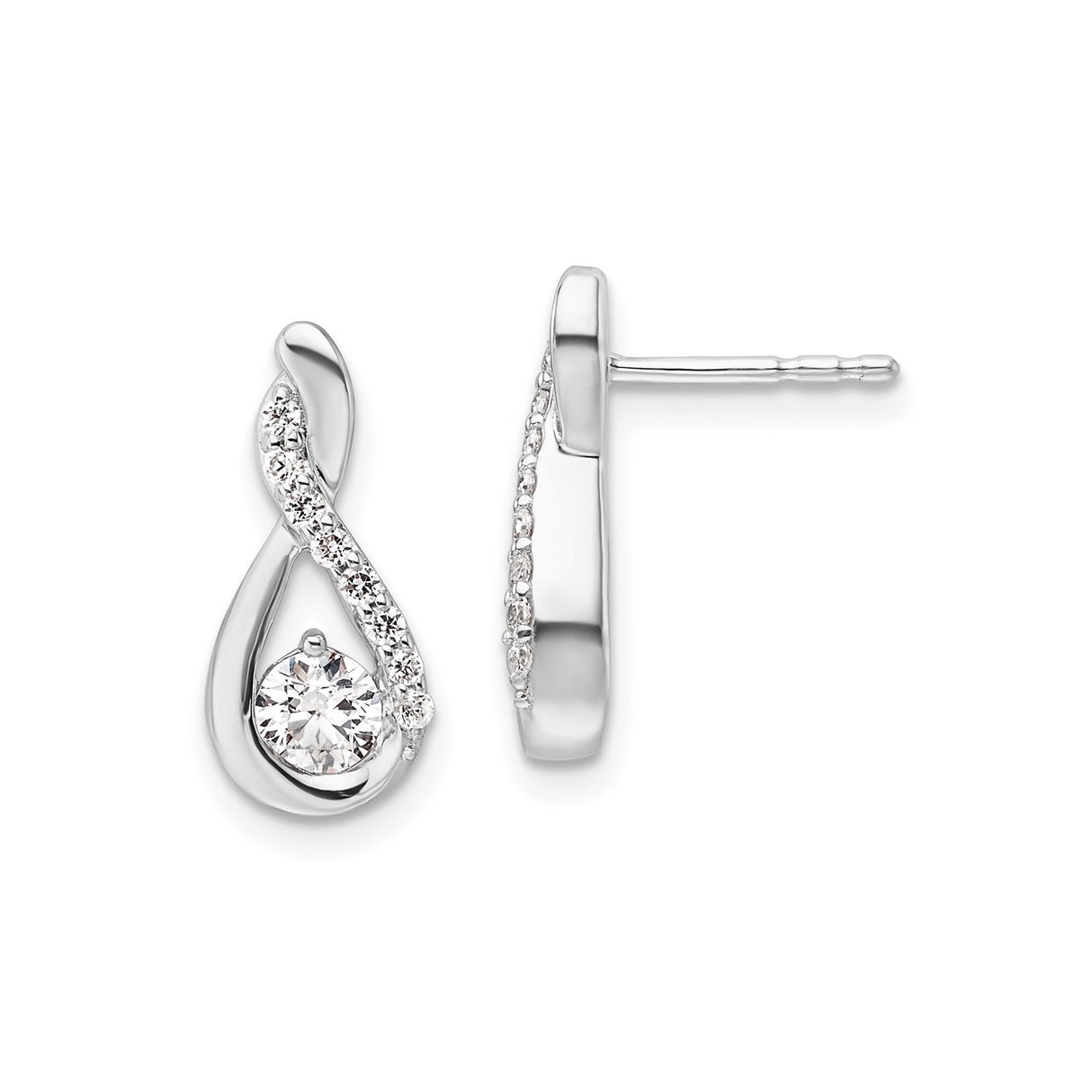 14k White Gold Infinity Stud Earrings with Diamond Accent Pavé Curve Design
