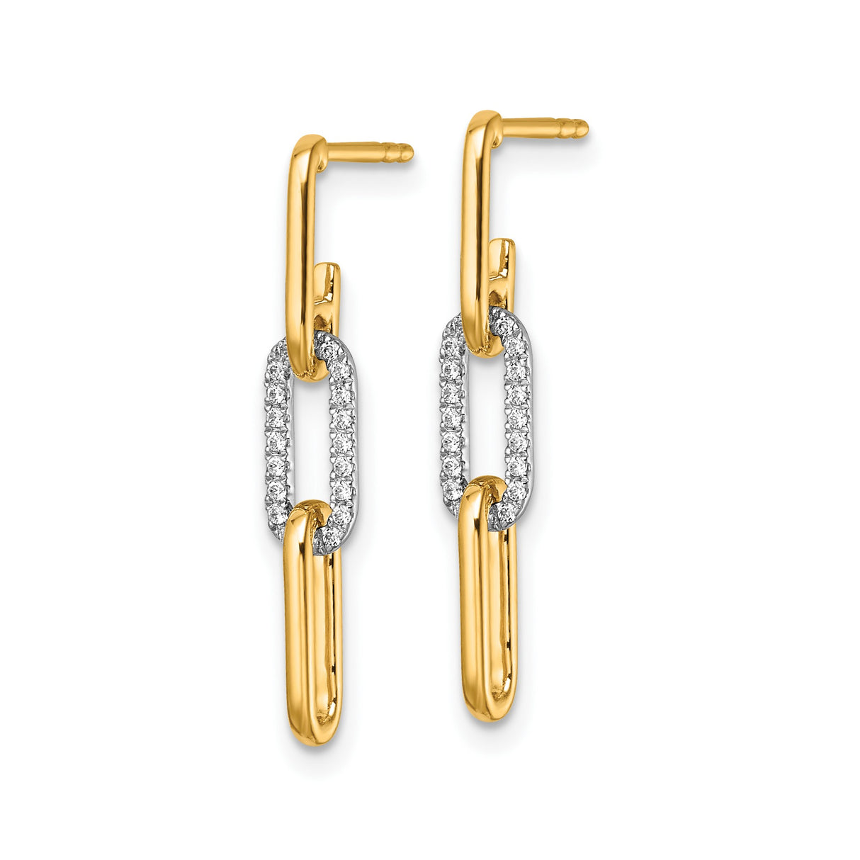 14k Two-Tone Gold Drop Earrings with Diamond Accents, Interlocking Oval Link Design