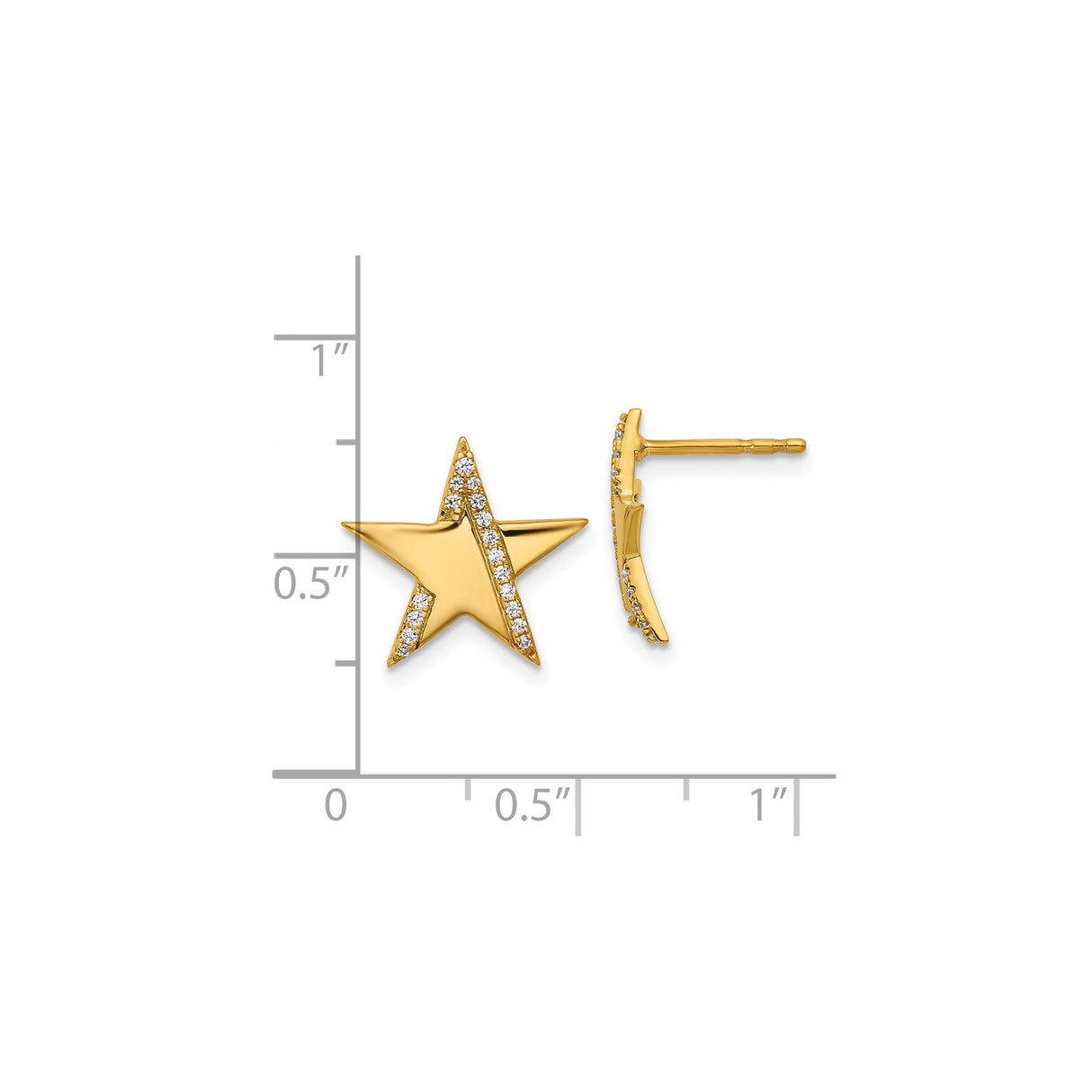 14k Yellow Gold Star Stud Earrings with Diamond Accents, Asymmetrical Celestial Design