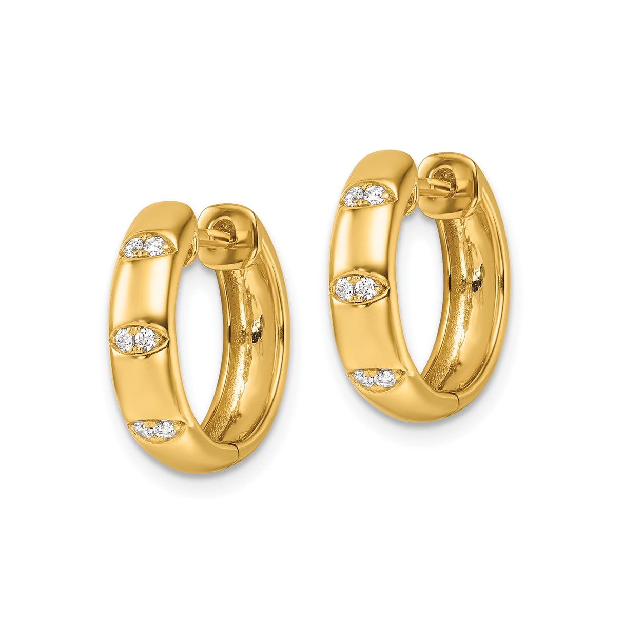14k Yellow Gold Hoop Earrings with Round Diamonds in Marquise Setting, Polished Finish