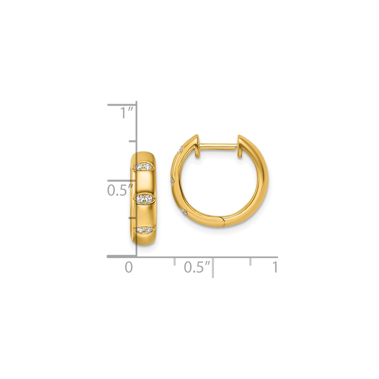 14k Yellow Gold Hoop Earrings with Round Diamonds in Marquise Setting, Polished Finish