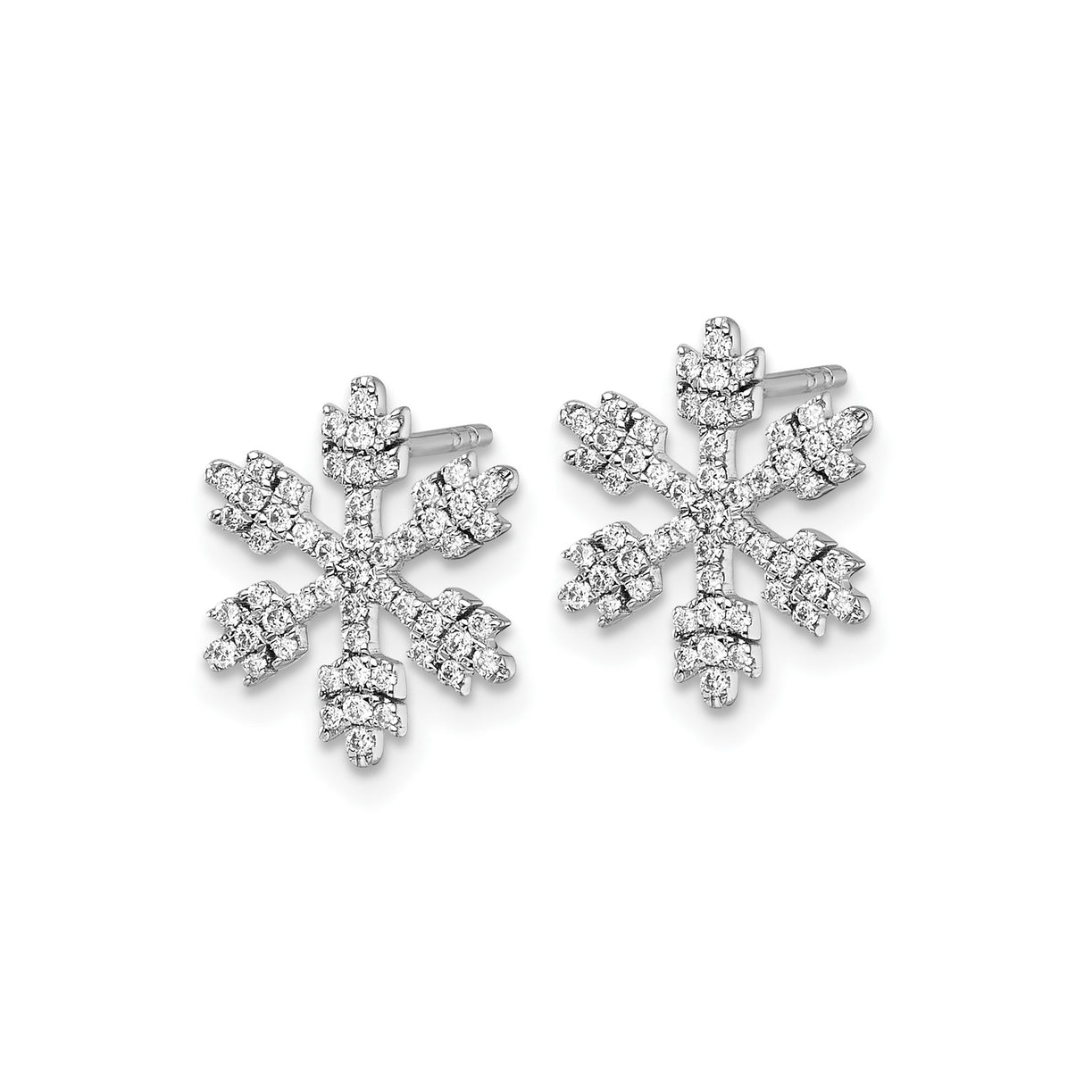 14k White Gold Snowflake Stud Earrings with Diamond Pavé, Winter Holiday Jewelry for Women