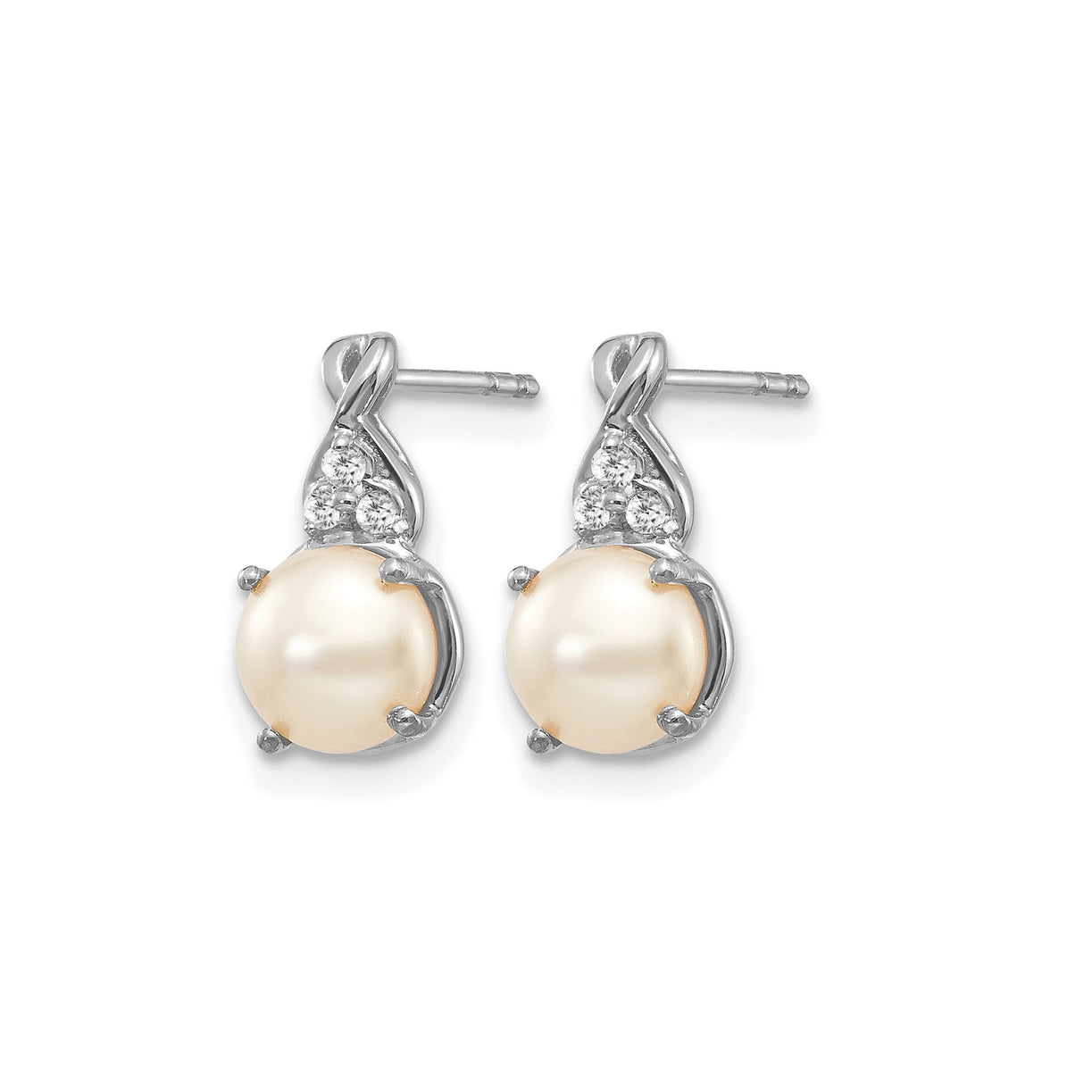 14k White Gold Stud Earrings with Cultured Pearls and Diamond Accents