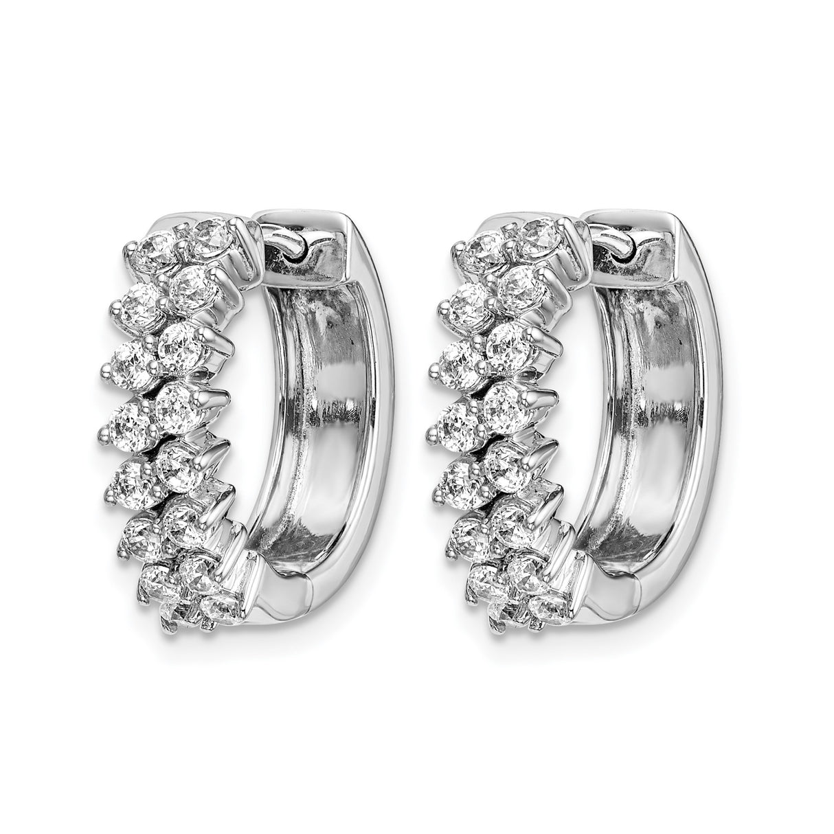 14k White Gold Hoop Earrings with Round and Baguette Diamonds, Modern Pave Design