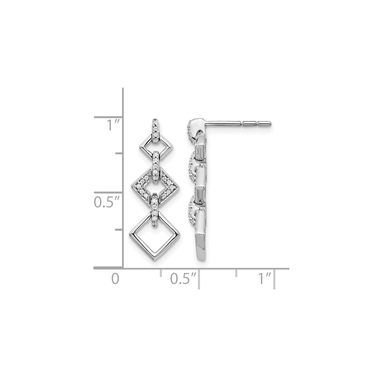 14k White Gold Dangle Earrings with Diamond-Shaped Links and Cubic Zirconia Accents