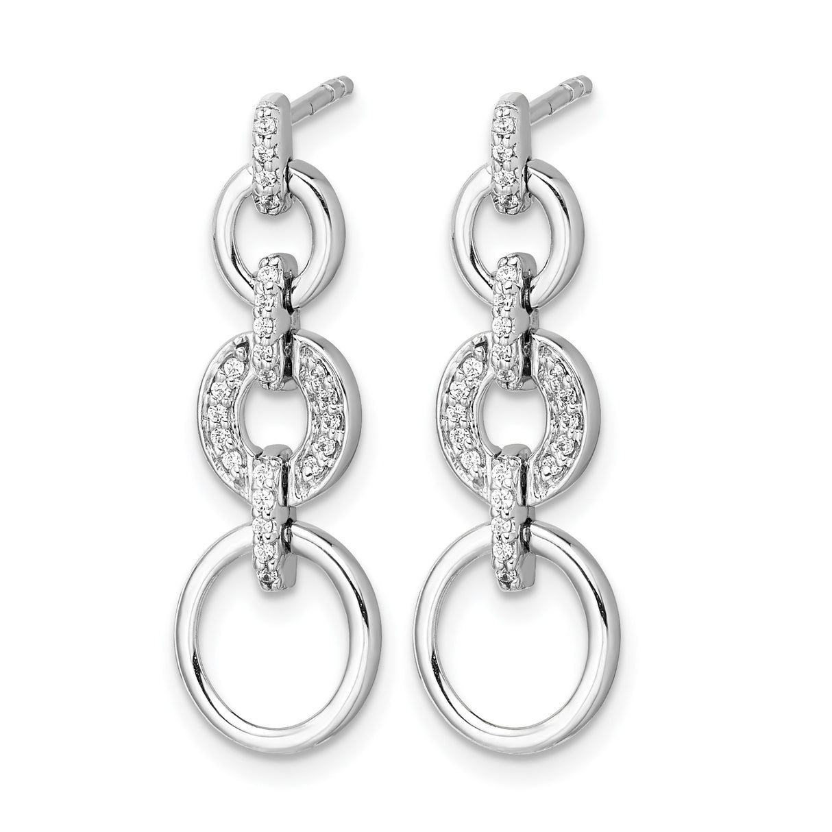 14k White Gold Dangle Earrings with Diamond, Linked Circles and Interlocking Ring Design